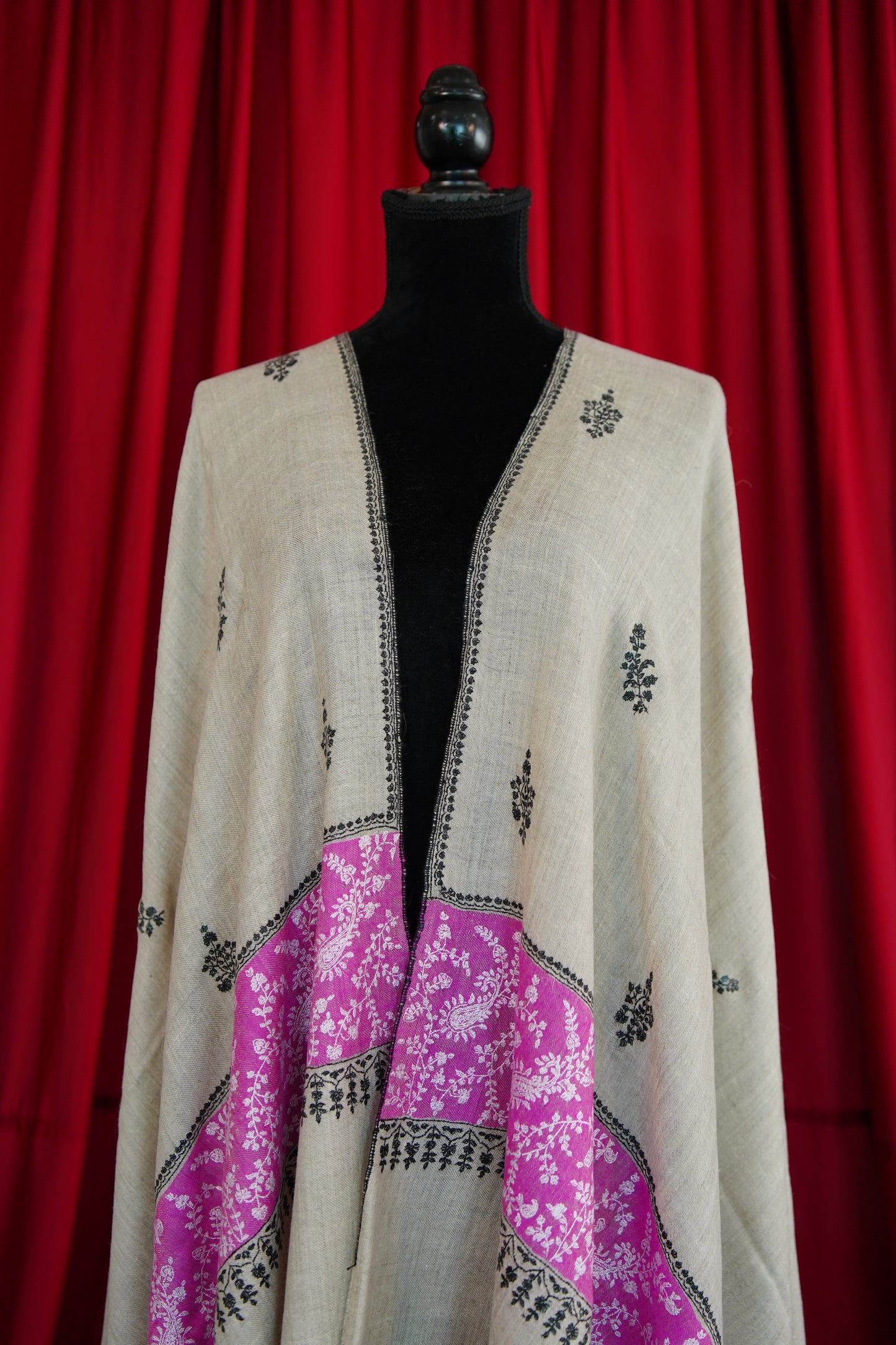 silvery gray GI butis embroidery pashmina shawl 0188