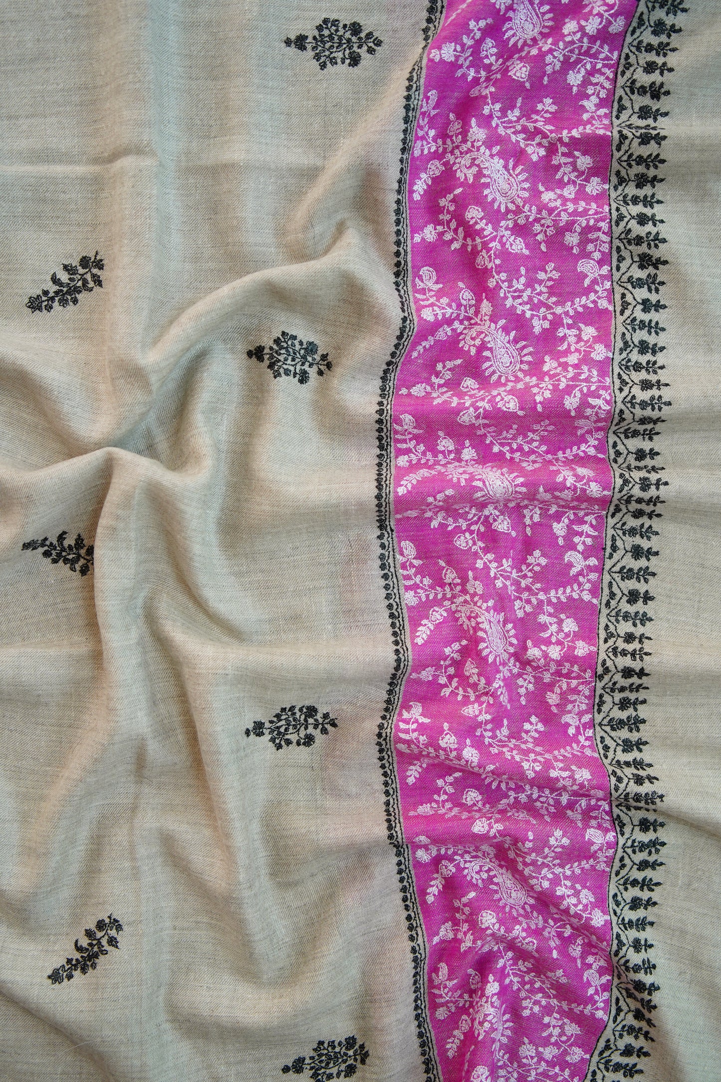 silvery gray GI butis embroidery pashmina shawl 0188