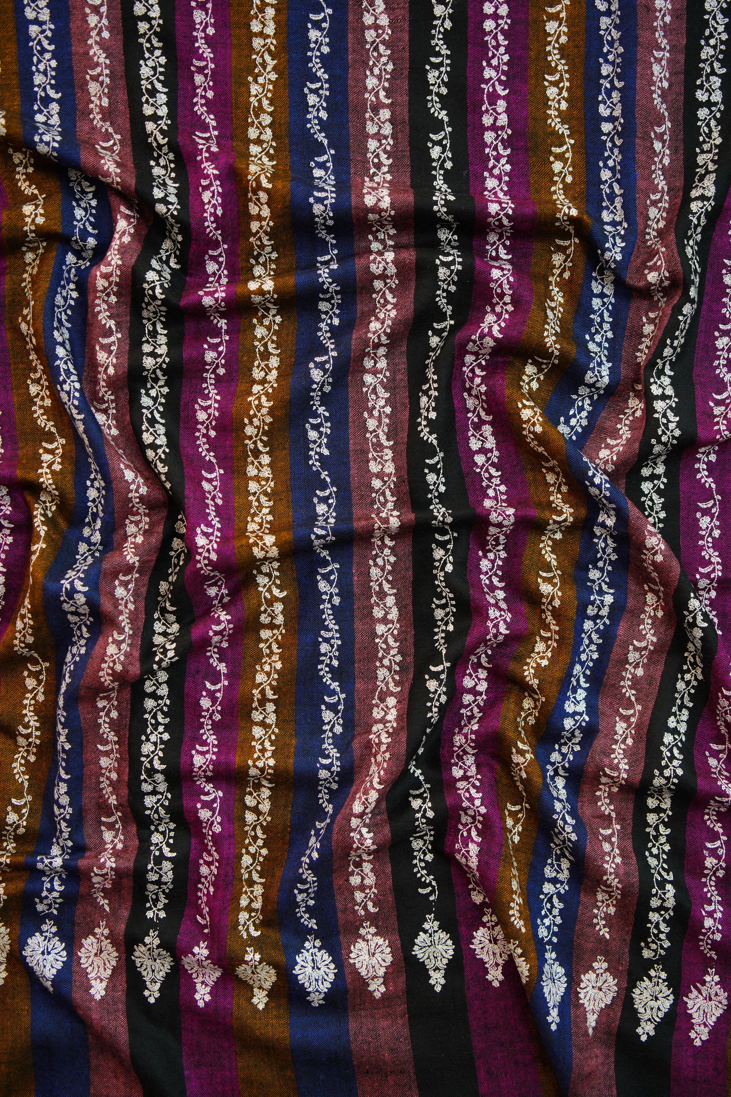 multi-coloured striped GI embroidery pashmina shawl 0190