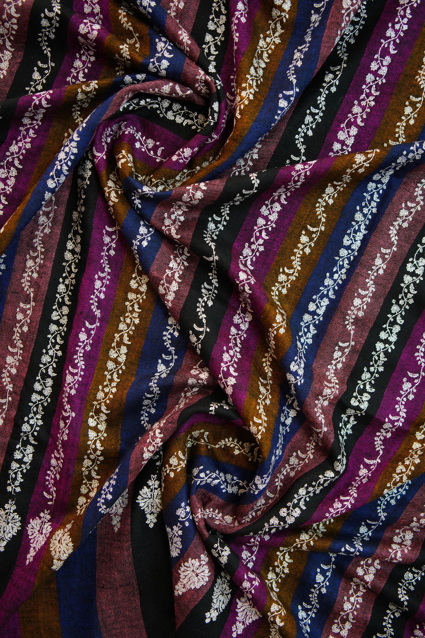 multi-coloured striped GI embroidery pashmina shawl 0190
