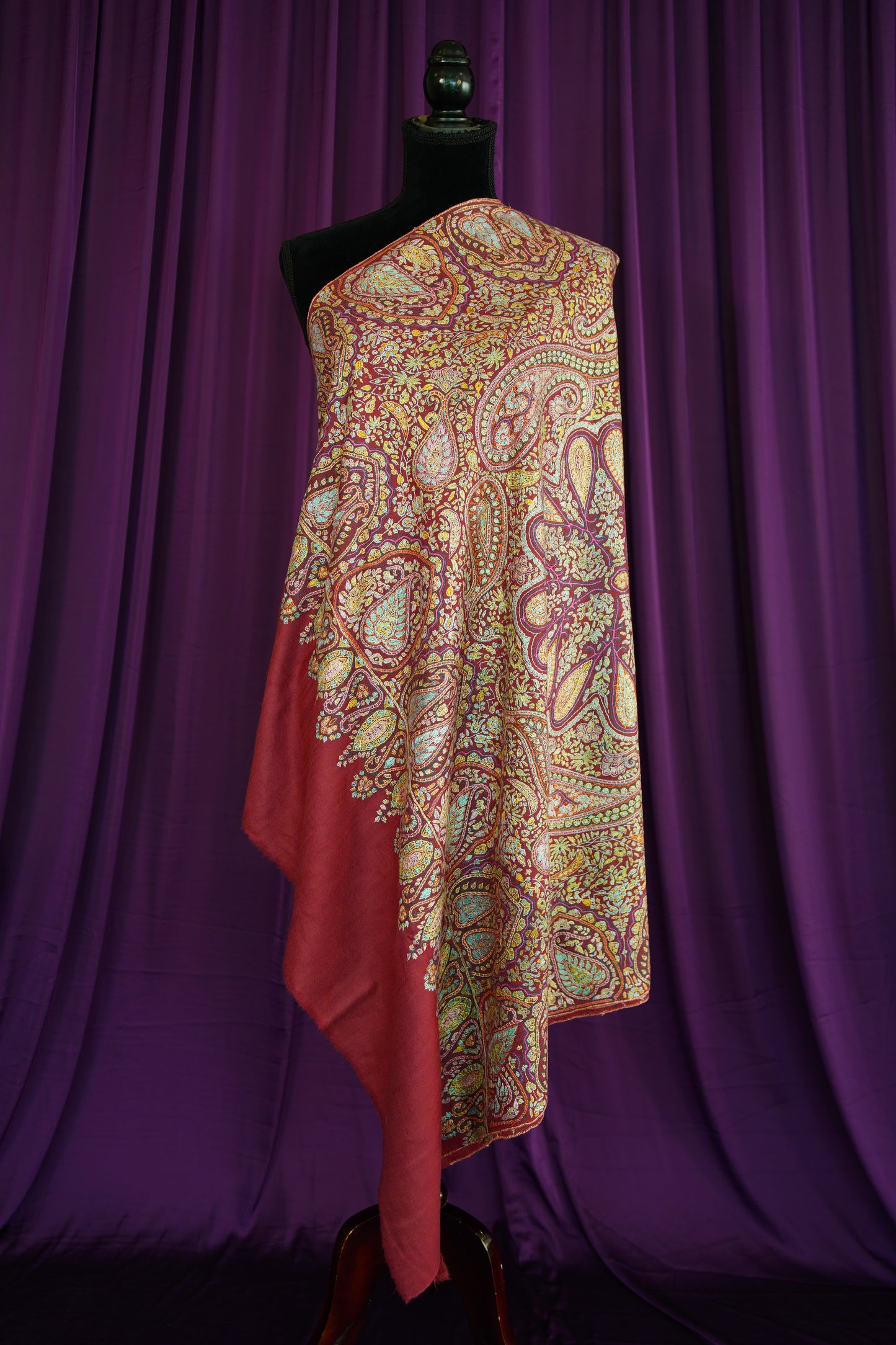 persian red GI jamma embroidery pashmina shawl 0191