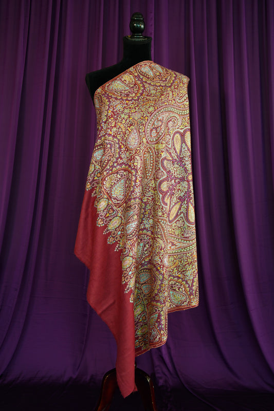 persian red GI jamma embroidery pashmina shawl 0191