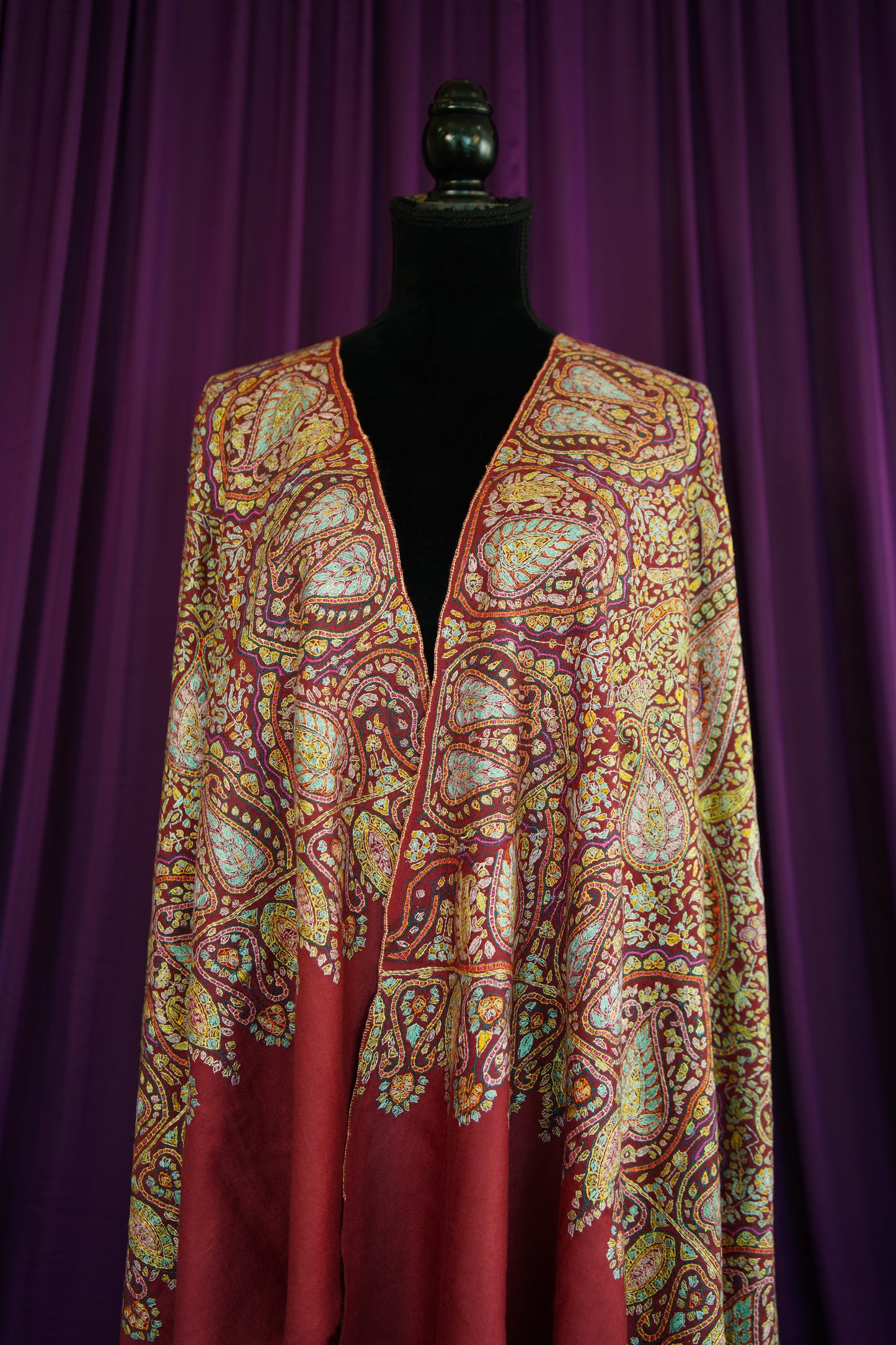 persian red GI jamma embroidery pashmina shawl 0191