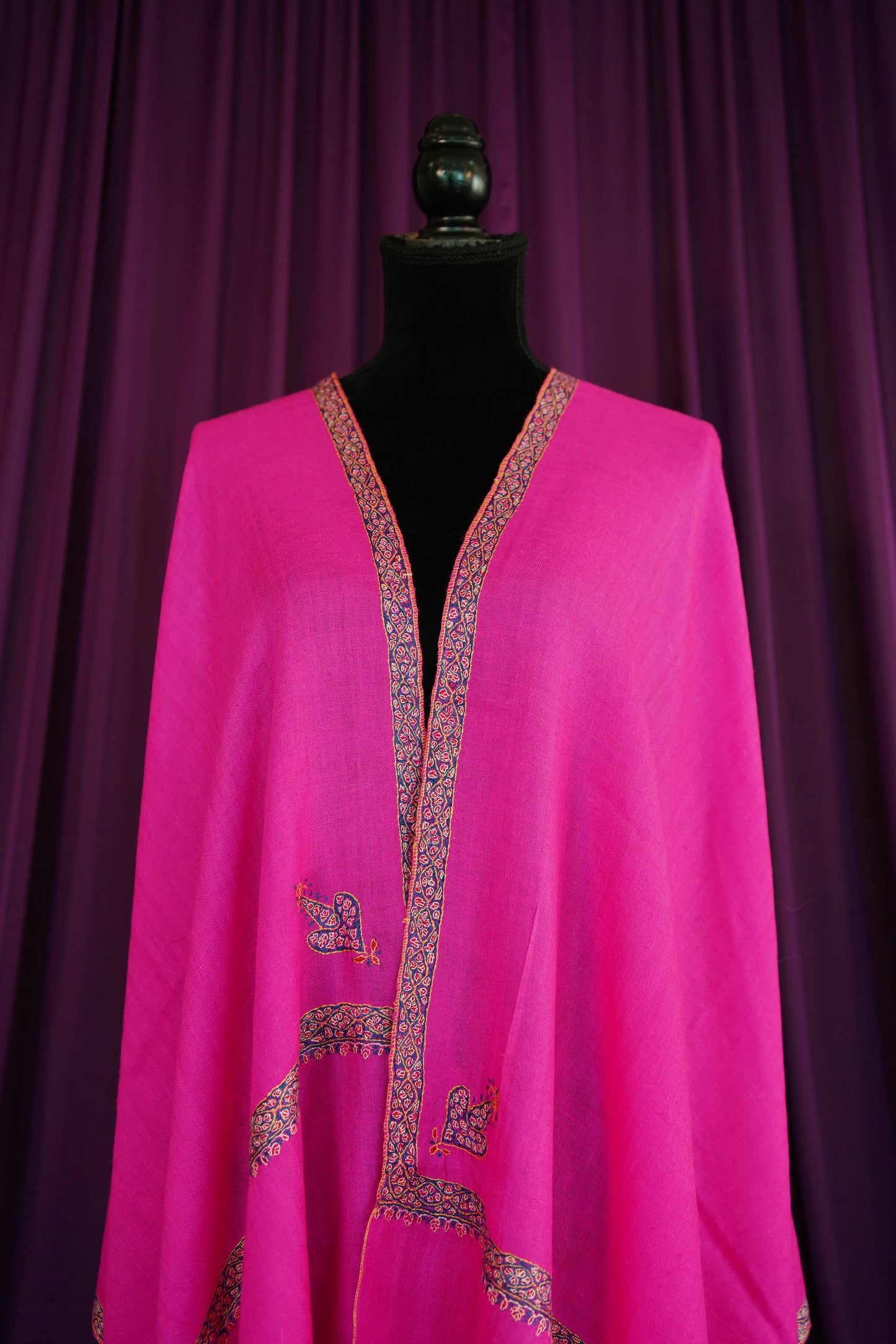 hot pink GI embroidery pashmina stole 0192