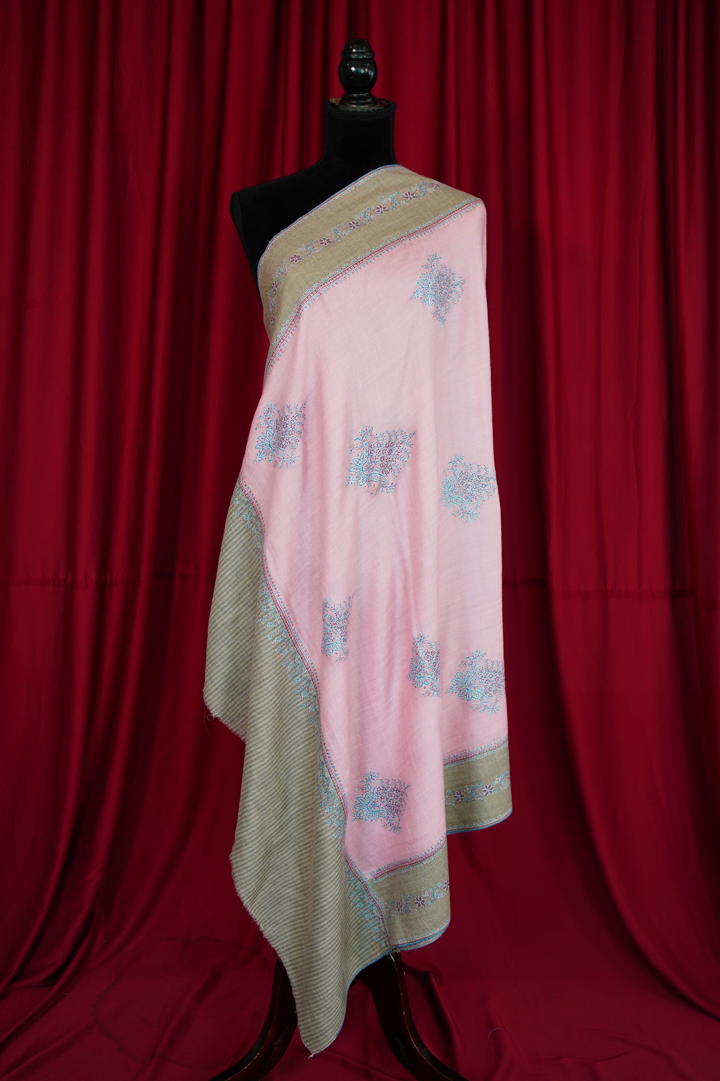 lemonade pink and natural GI butis embroidery pashmina shawl 0196