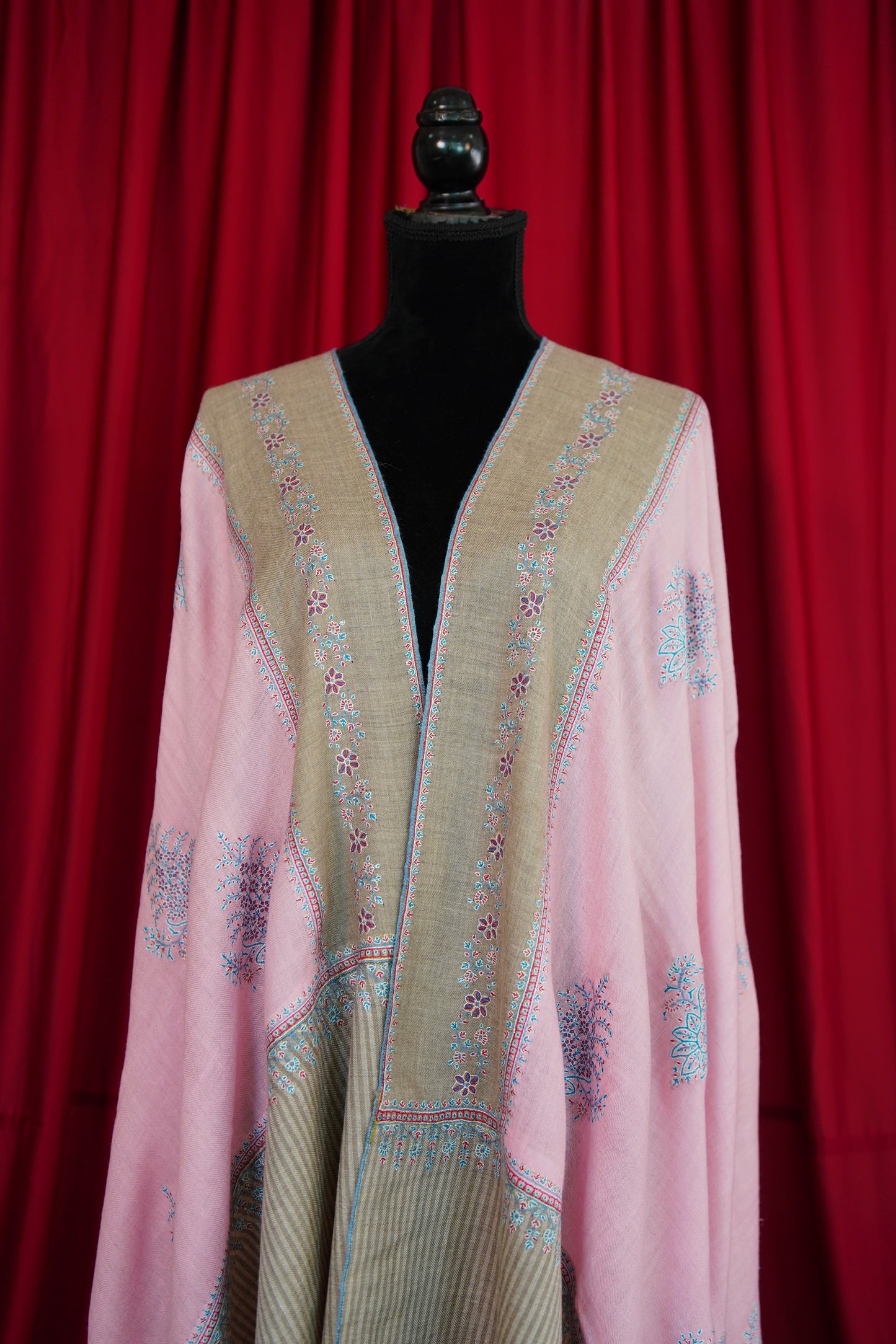 lemonade pink and natural GI butis embroidery pashmina shawl 0196