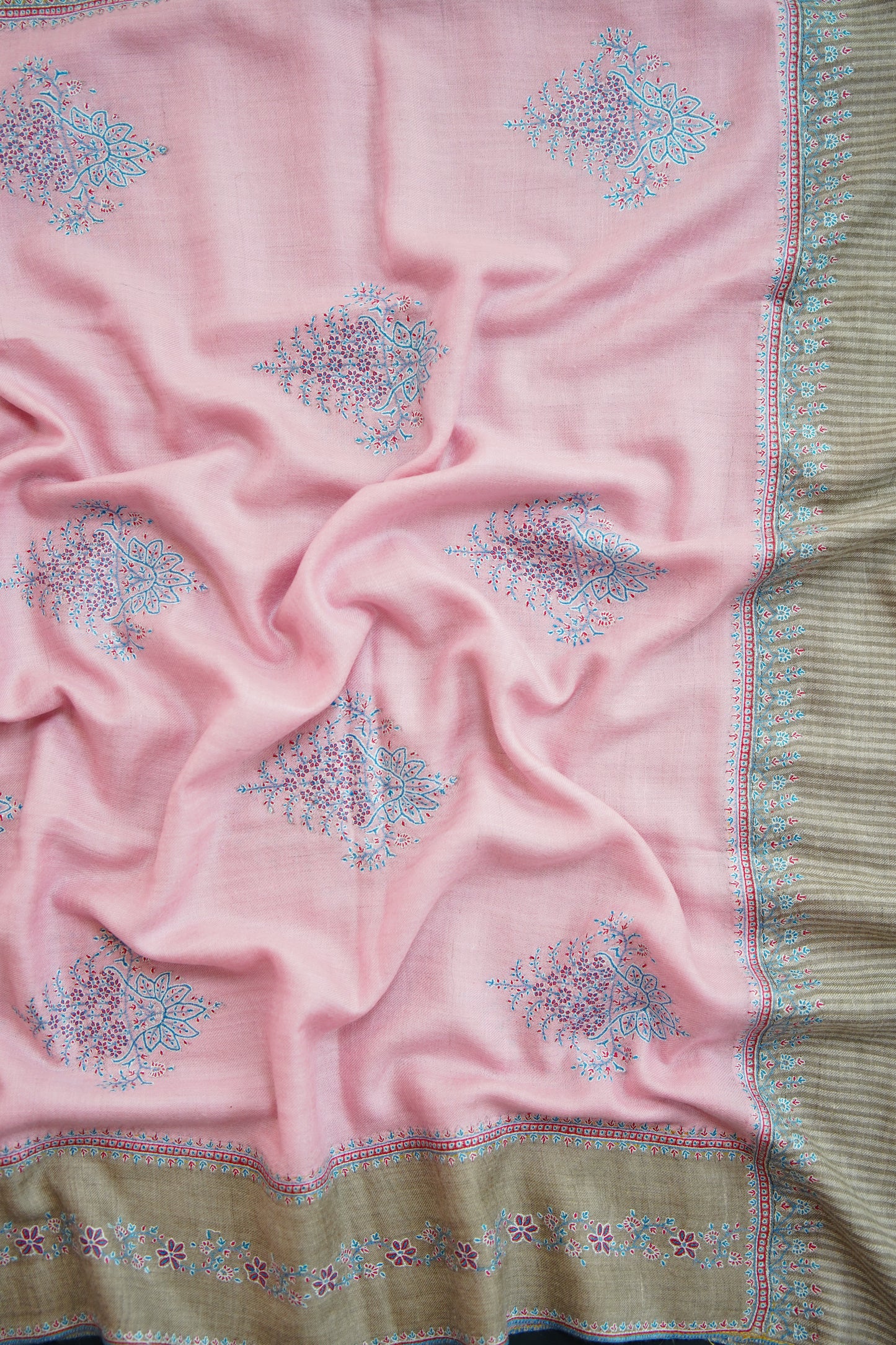 lemonade pink and natural GI butis embroidery pashmina shawl 0196