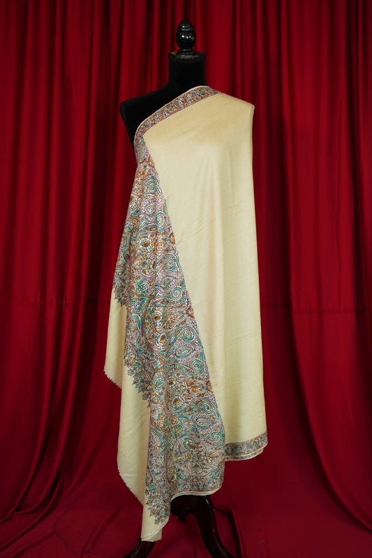 banana yellow GI embroidery pashmina shawl 0198