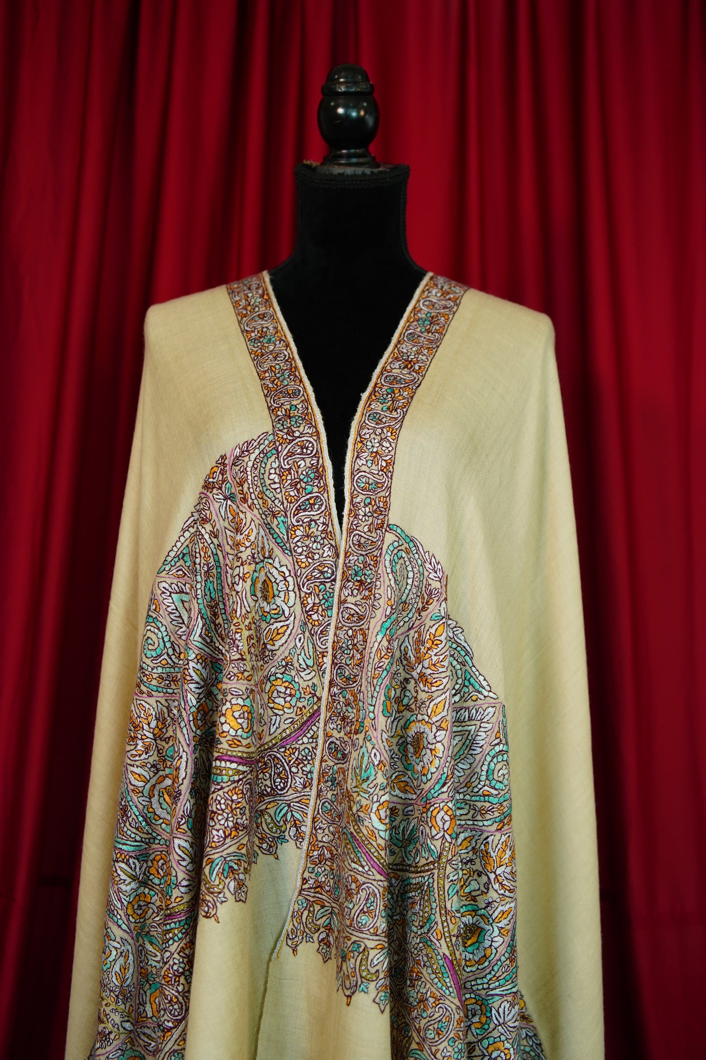 banana yellow GI embroidery pashmina shawl 0198