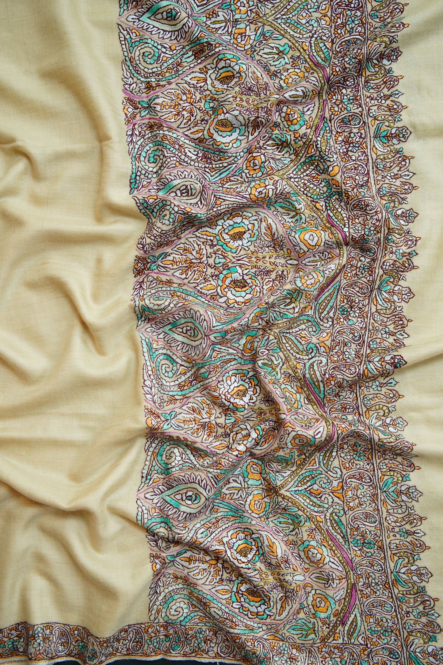 banana yellow GI embroidery pashmina shawl 0198
