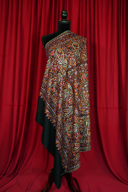 black GI jamma embroidery pashmina shawl 0199