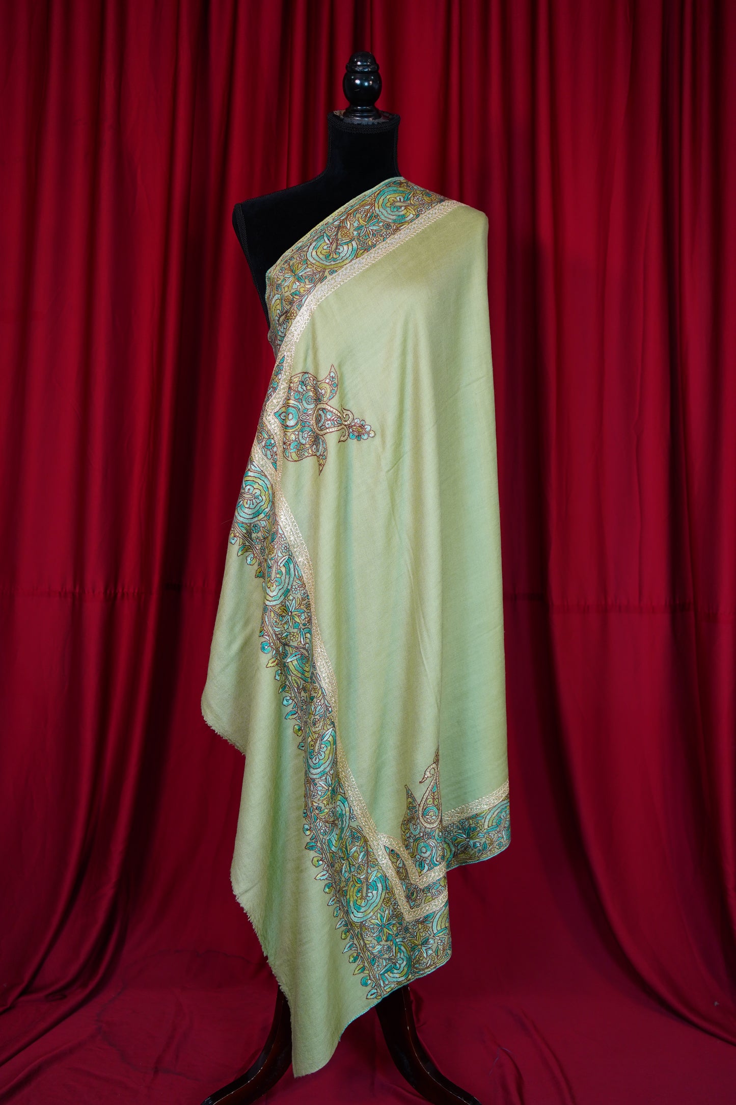 mint green GI embroidery pashmina shawl 0201