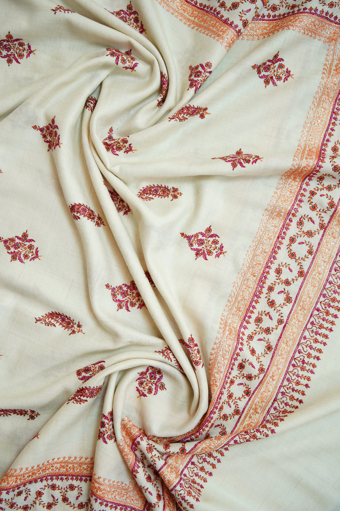 pure white GI butis embroidery pashmina shawl 0202