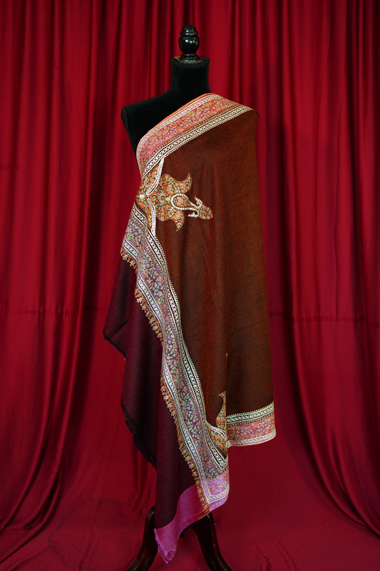 cinnamon brown GI embroidery pashmina shawl 0203