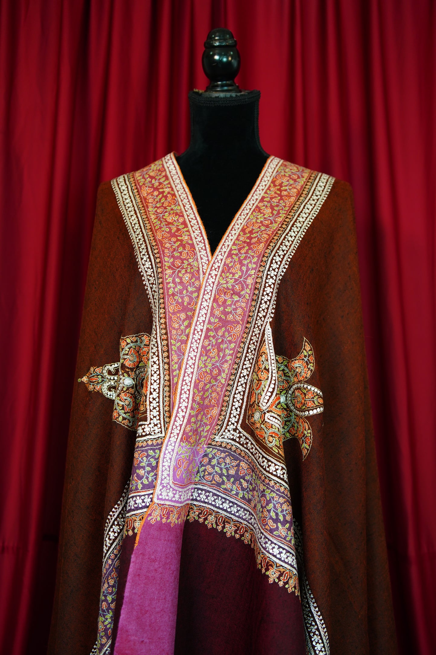 cinnamon brown GI embroidery pashmina shawl 0203