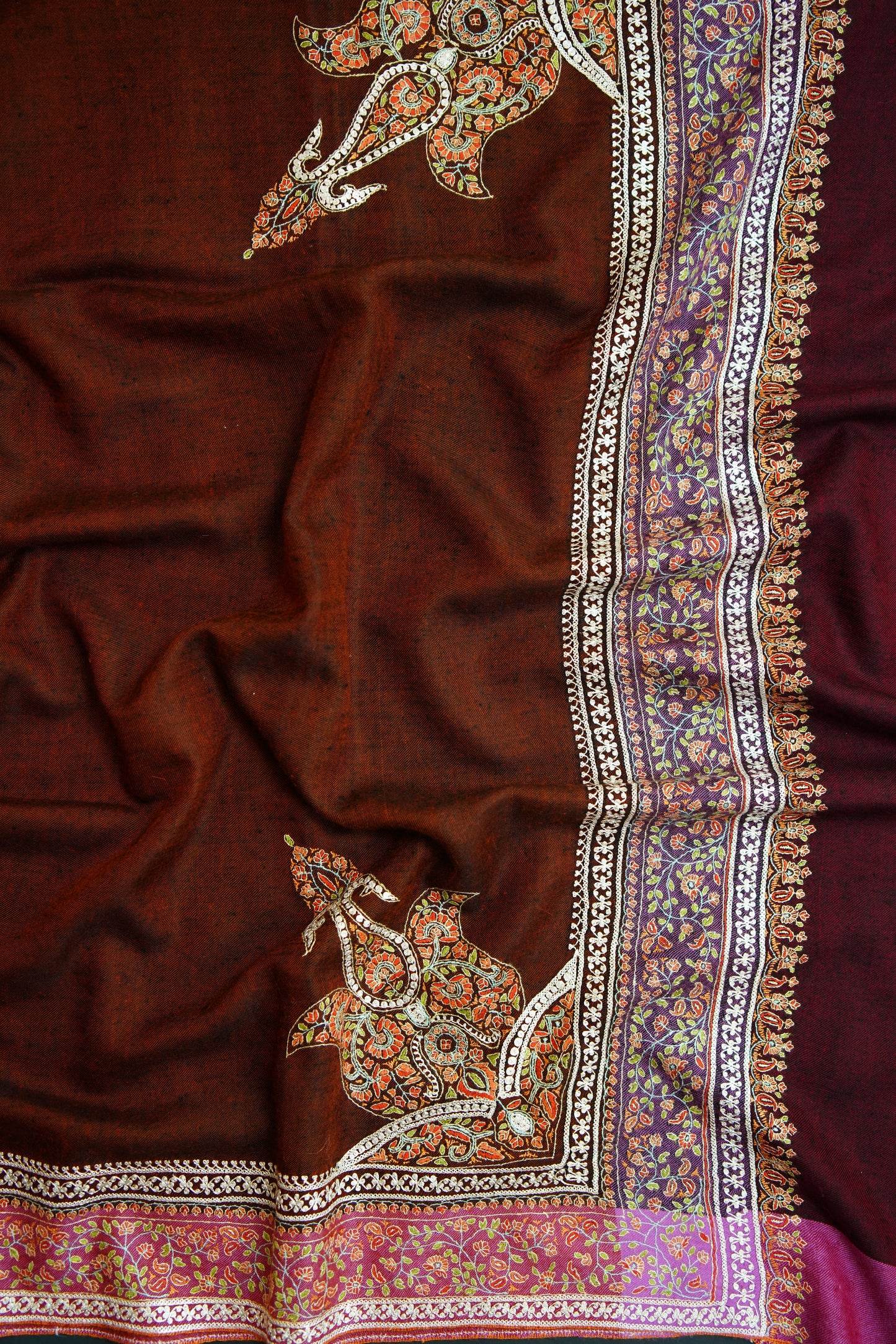 cinnamon brown GI embroidery pashmina shawl 0203