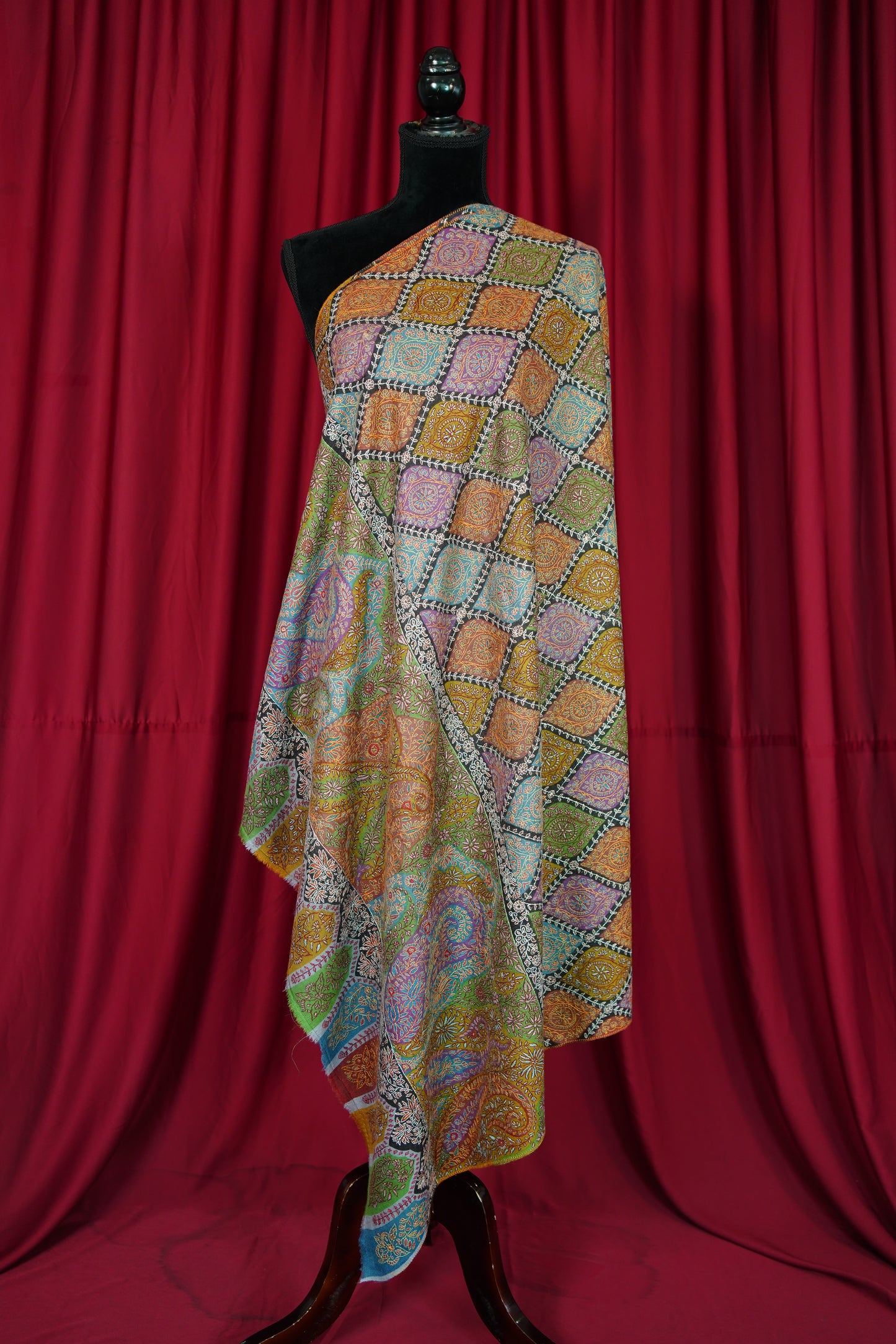multi-coloured GI embroidery pashmina shawl 0206