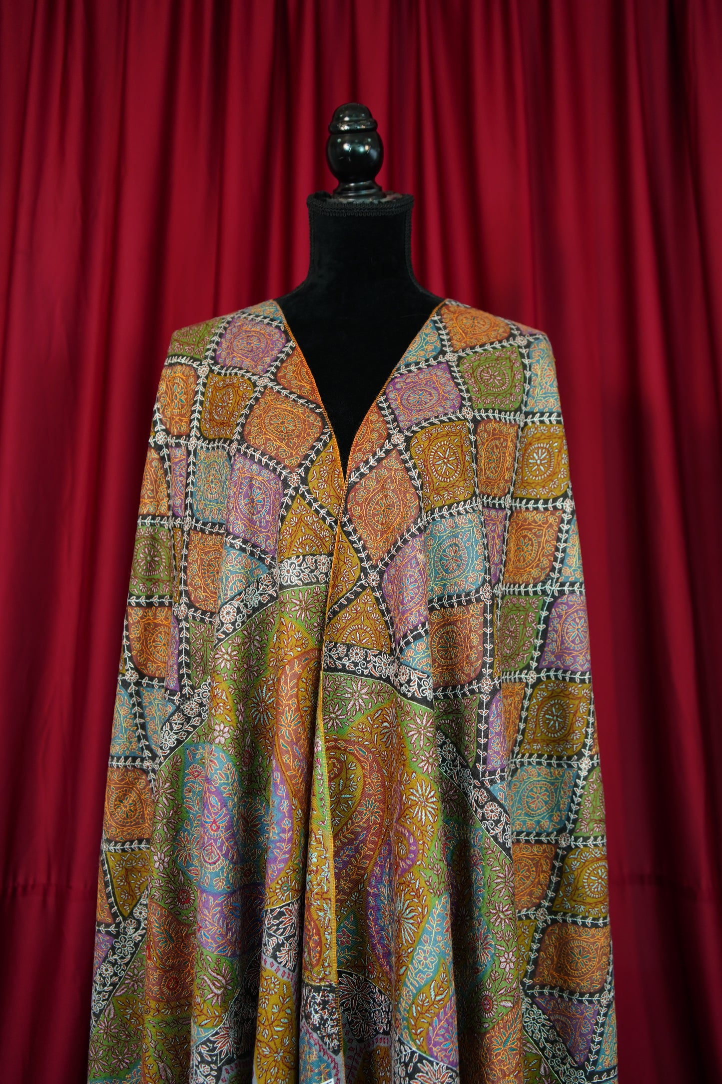 multi-coloured GI embroidery pashmina shawl 0206