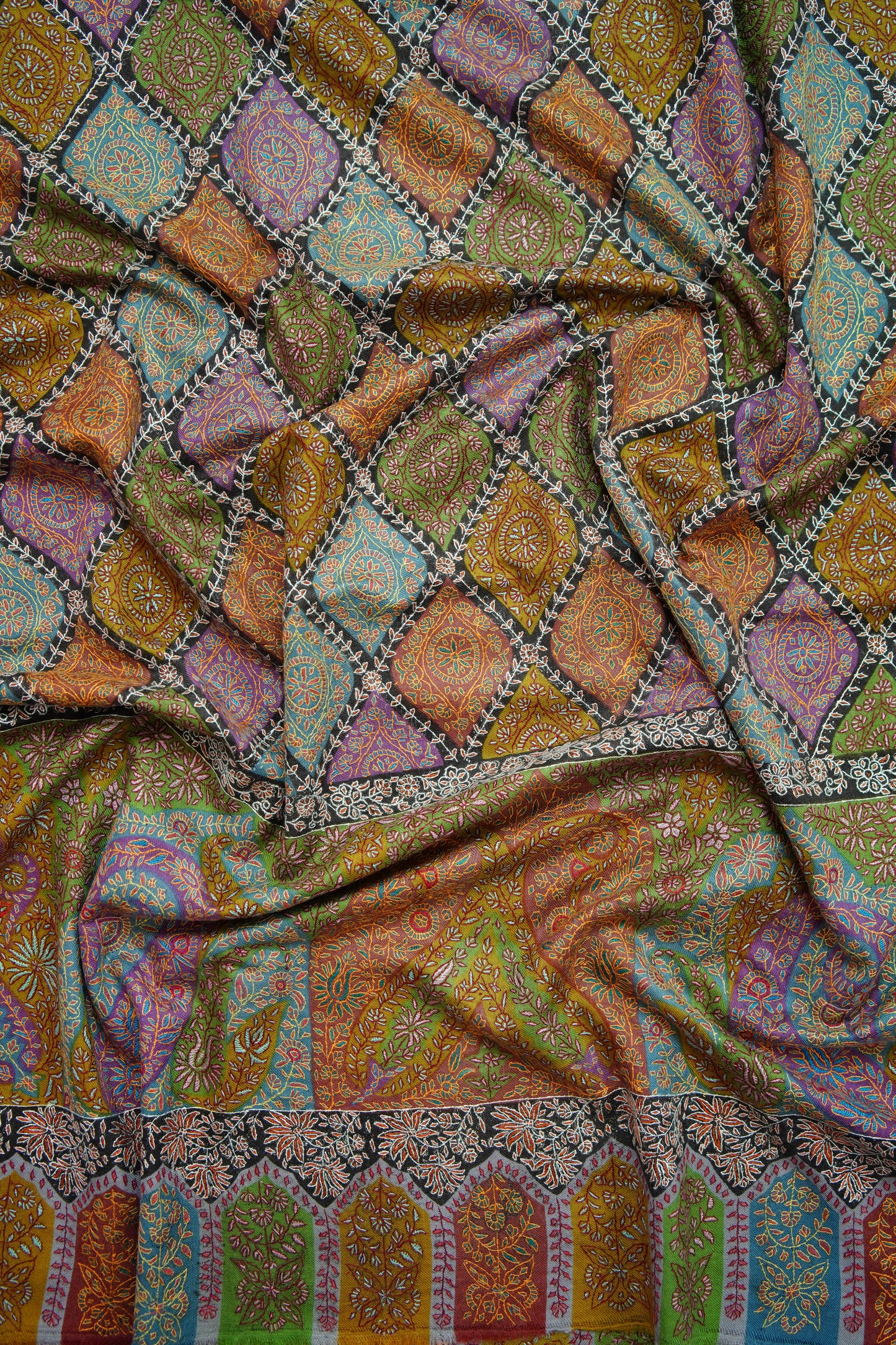 multi-coloured GI embroidery pashmina shawl 0206