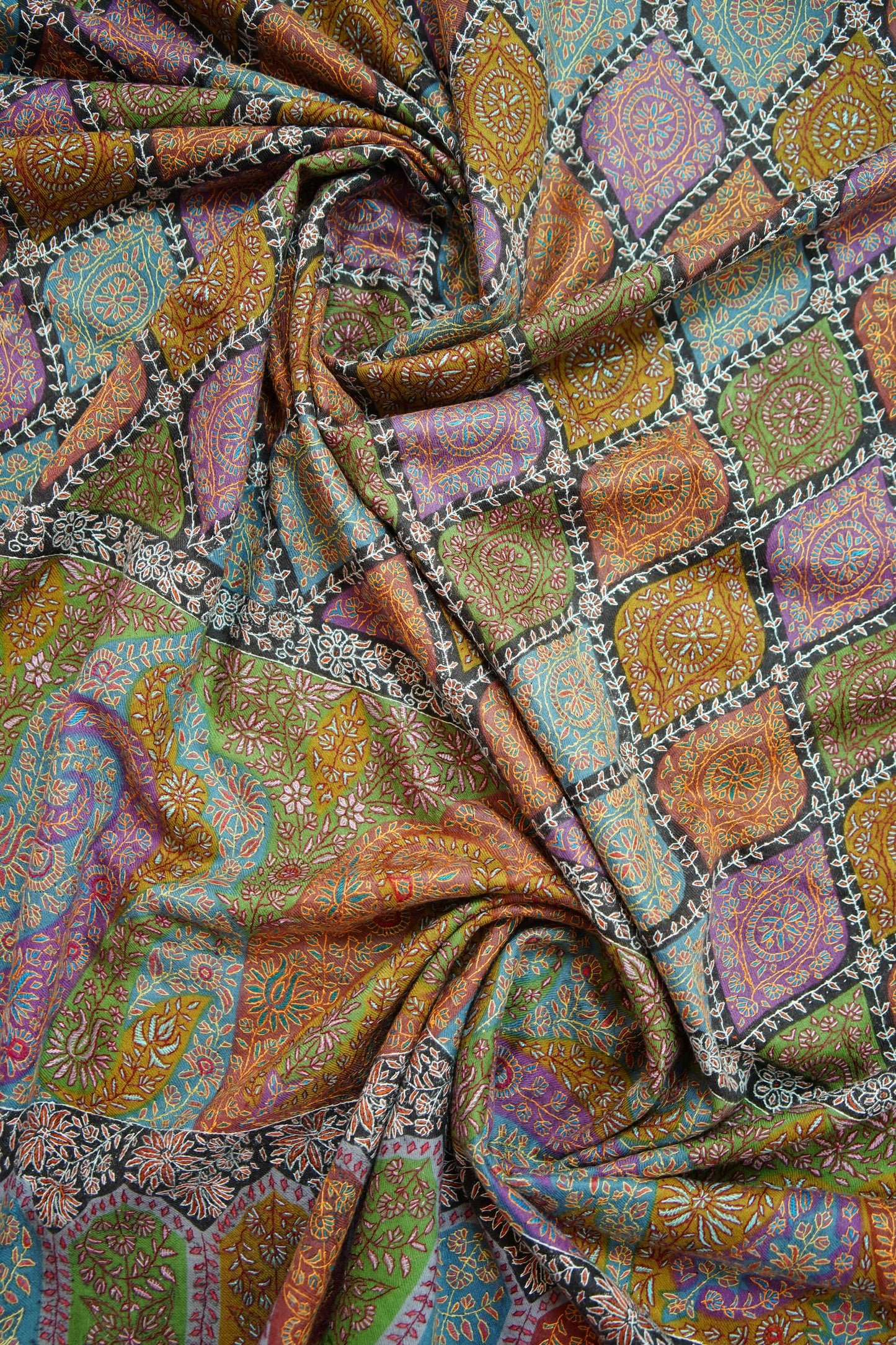 multi-coloured GI embroidery pashmina shawl 0206