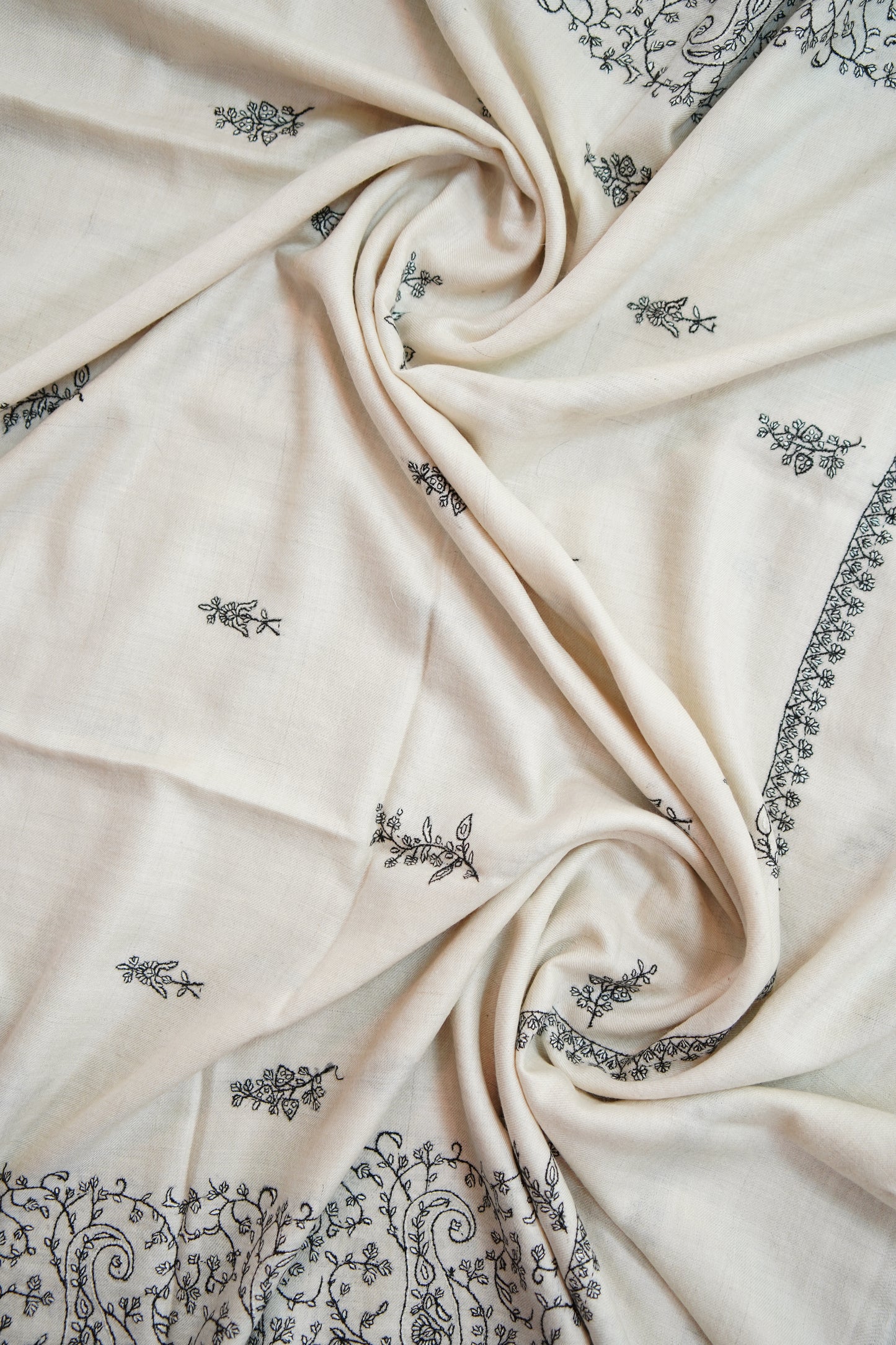 pure white GI butis embroidery pashmina shawl 0207