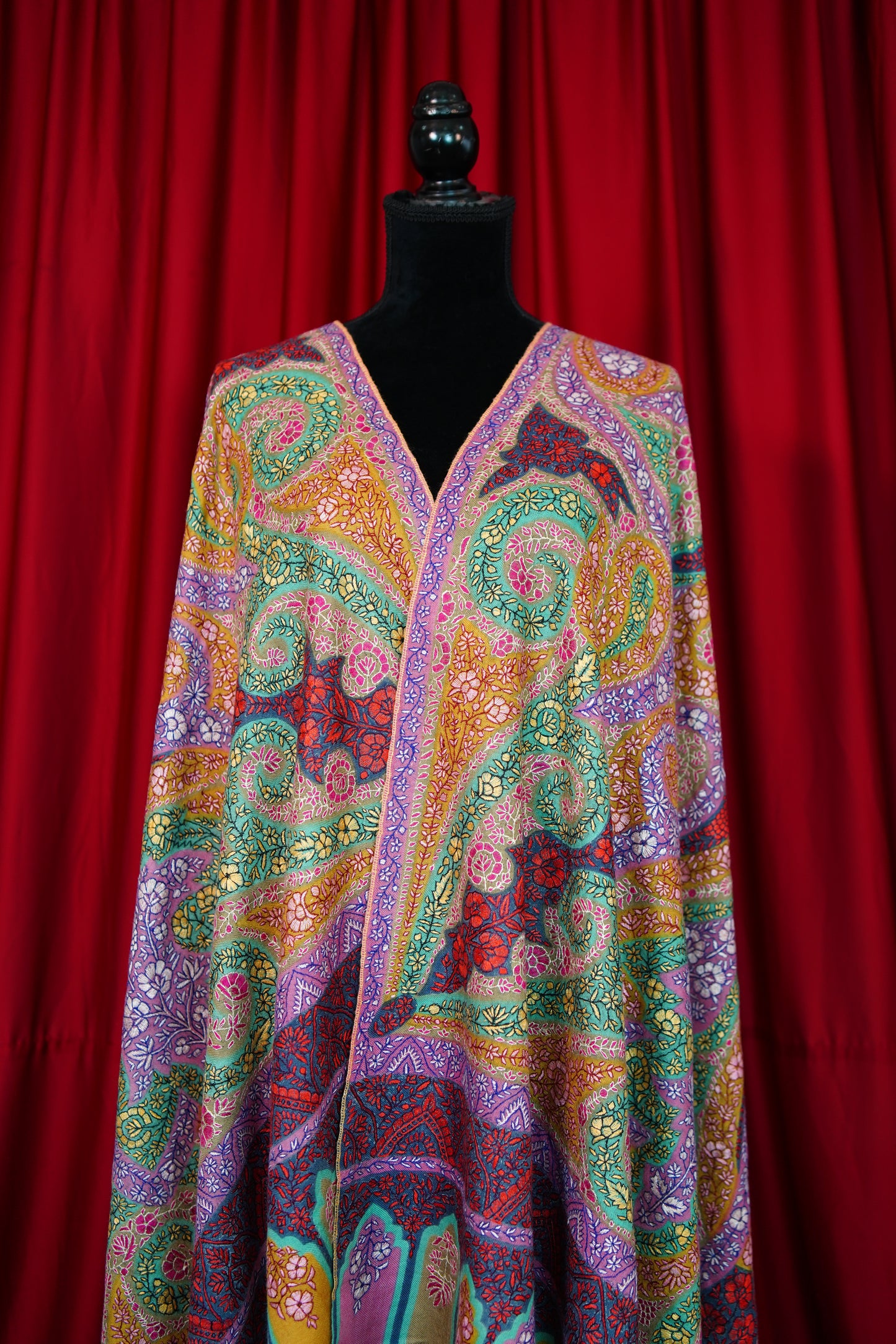 multi-coloured GI jamma embroidery pashmina shawl 0208