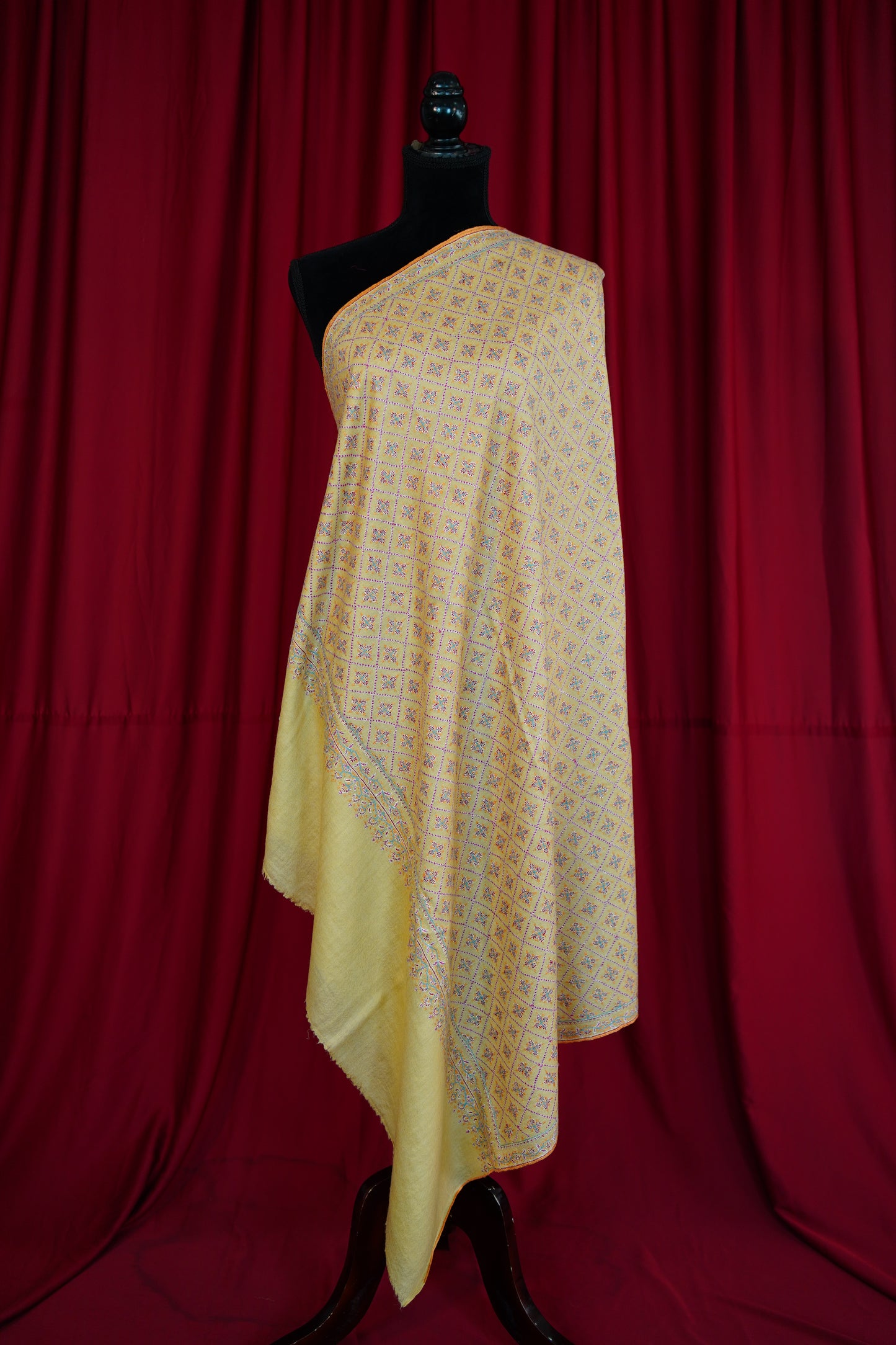 banana yellow GI jamma embroidery pashmina shawl 0210