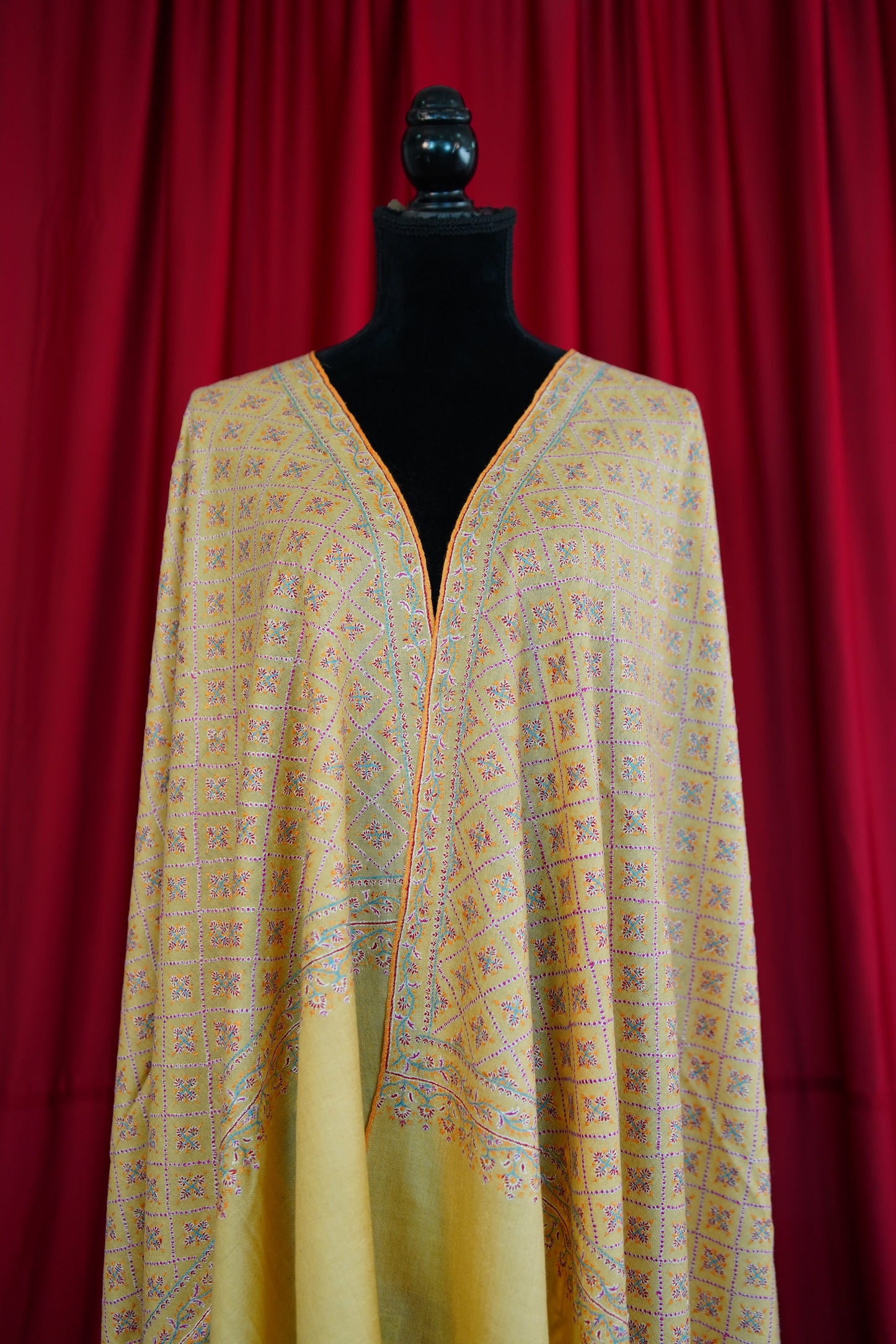 banana yellow GI jamma embroidery pashmina shawl 0210