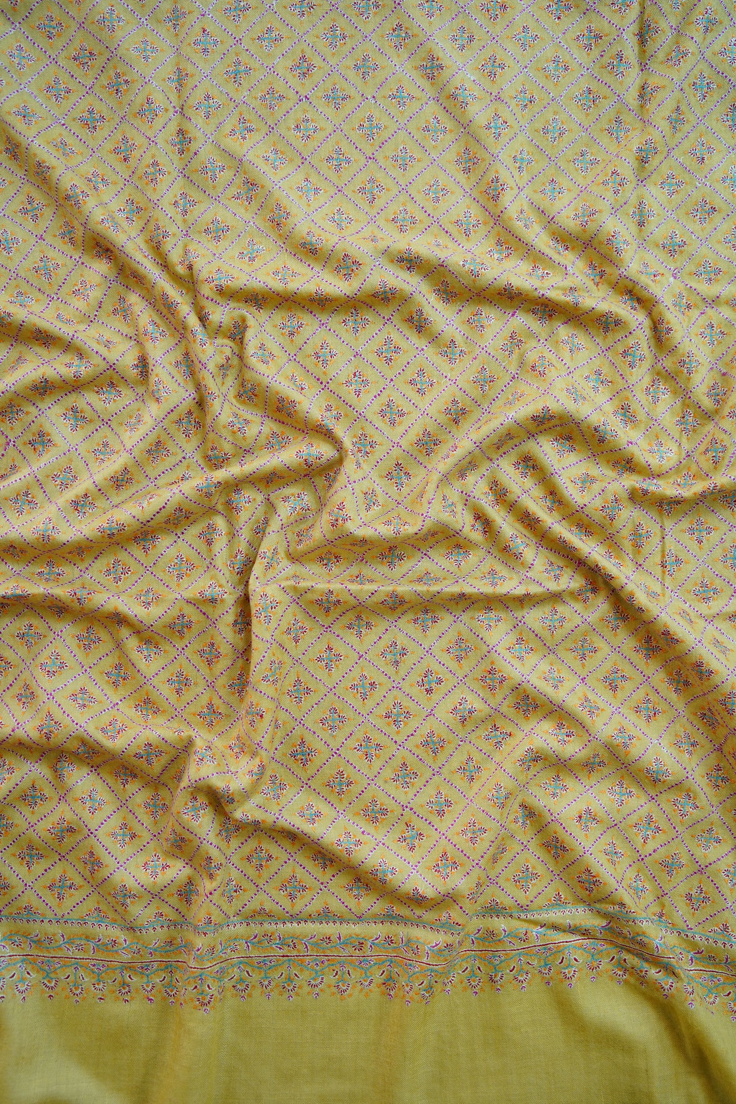 banana yellow GI jamma embroidery pashmina shawl 0210