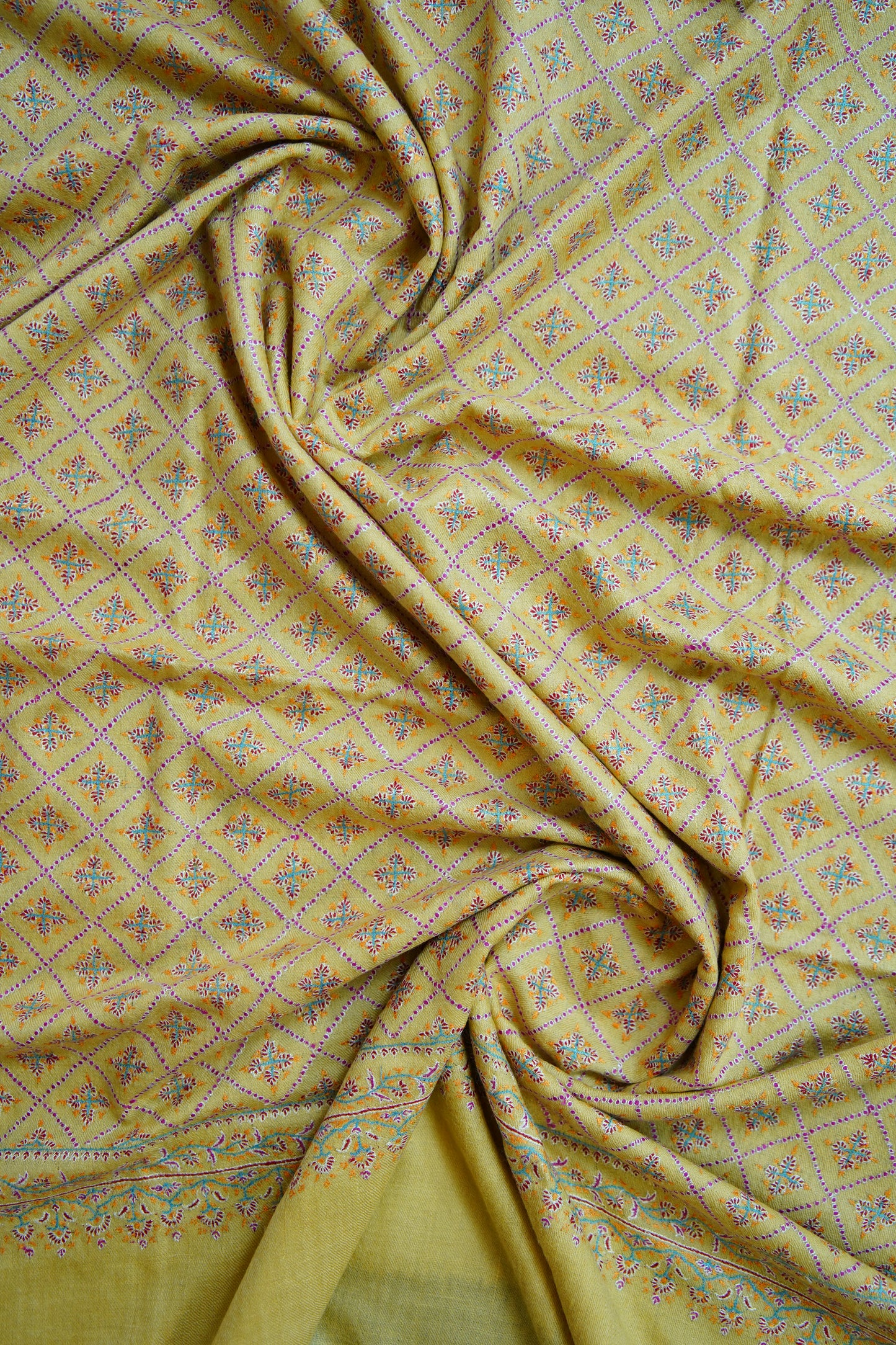banana yellow GI jamma embroidery pashmina shawl 0210