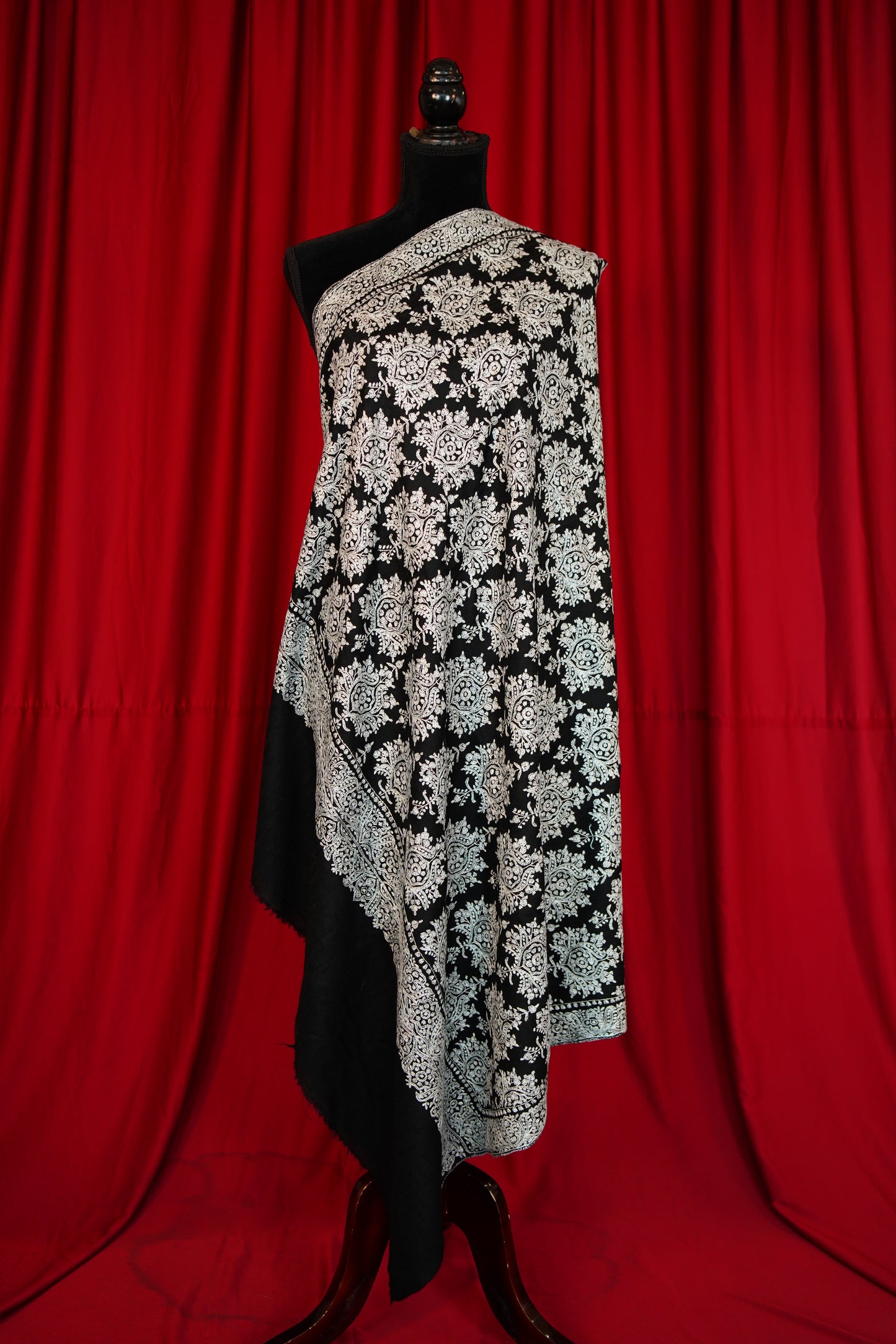 jet black GI jamma embroidery pashmina shawl 0211