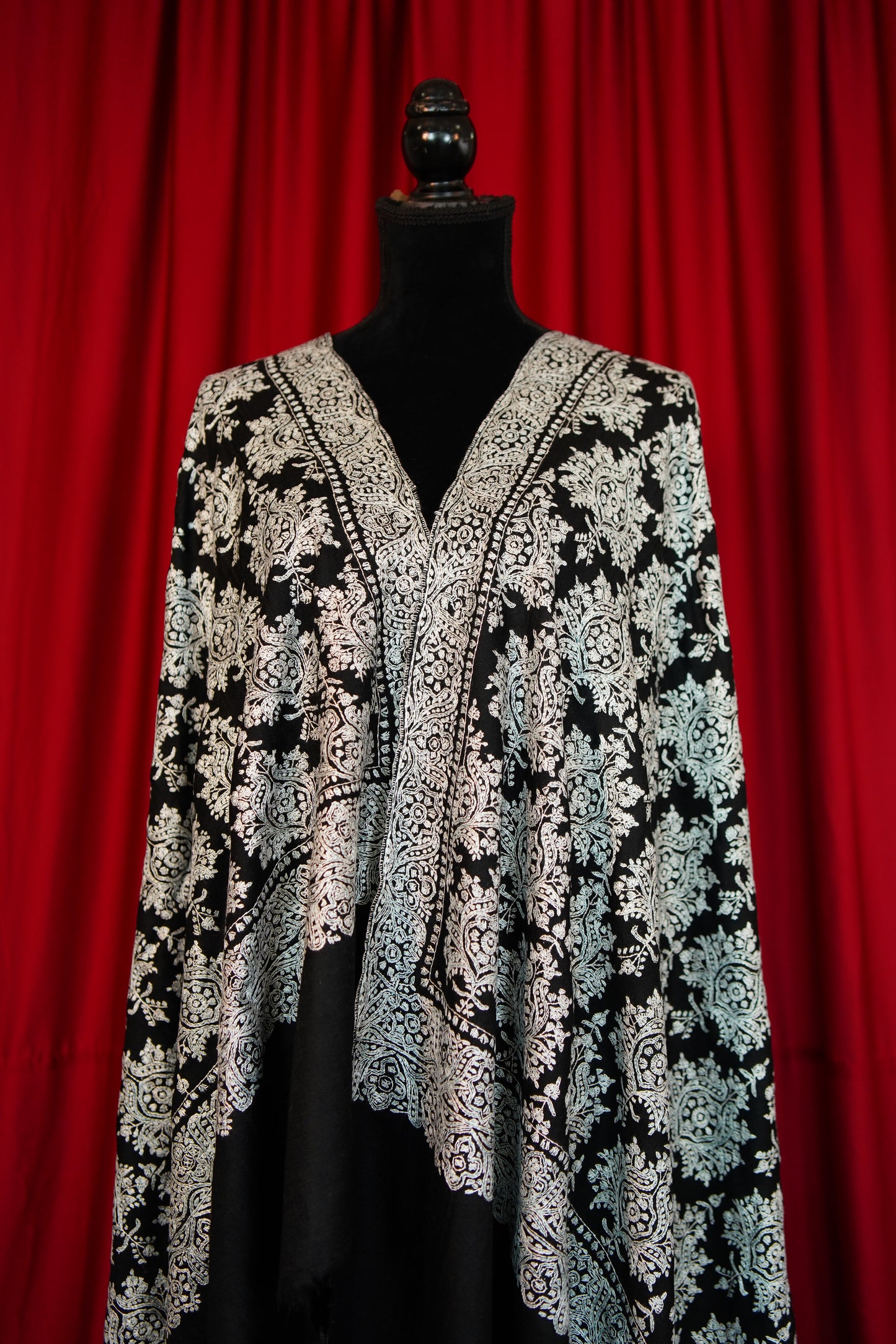 jet black GI jamma embroidery pashmina shawl 0211