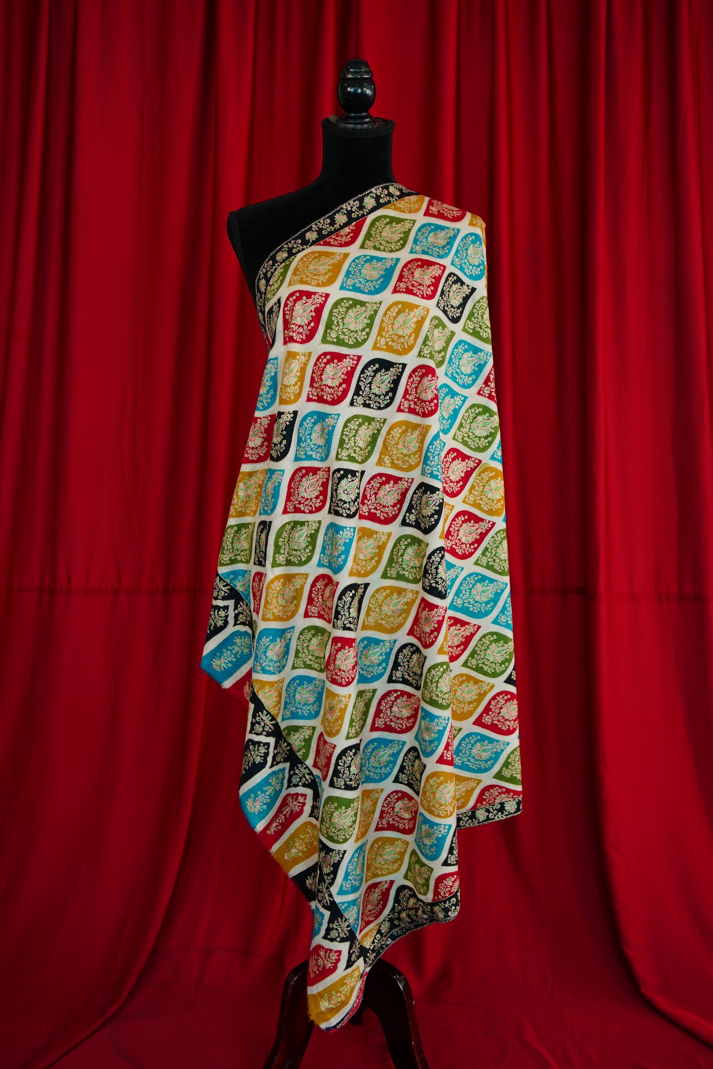 multi-coloured GI embroidery pashmina shawl 0214