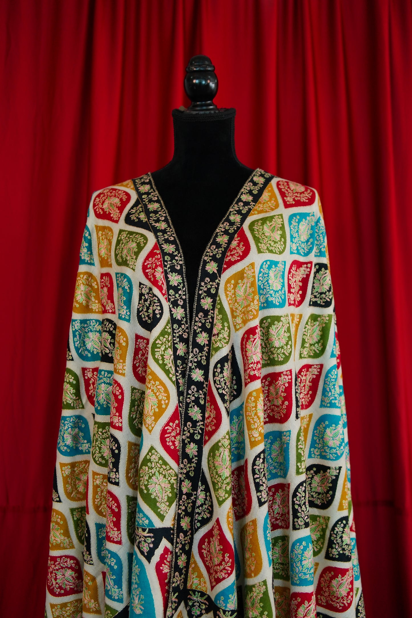 multi-coloured GI embroidery pashmina shawl 0214
