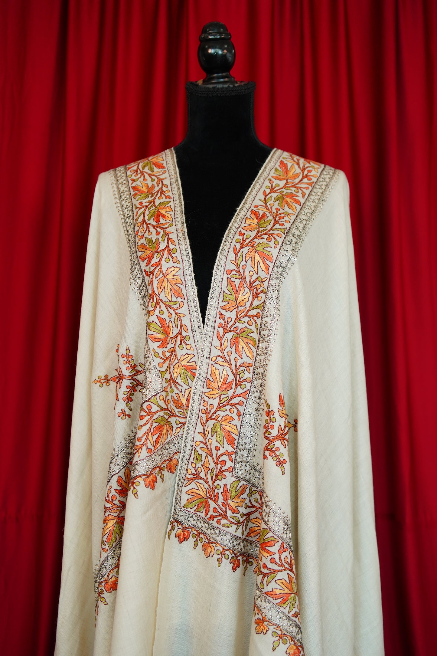 creamy white GI embroidery pashmina shawl 0215