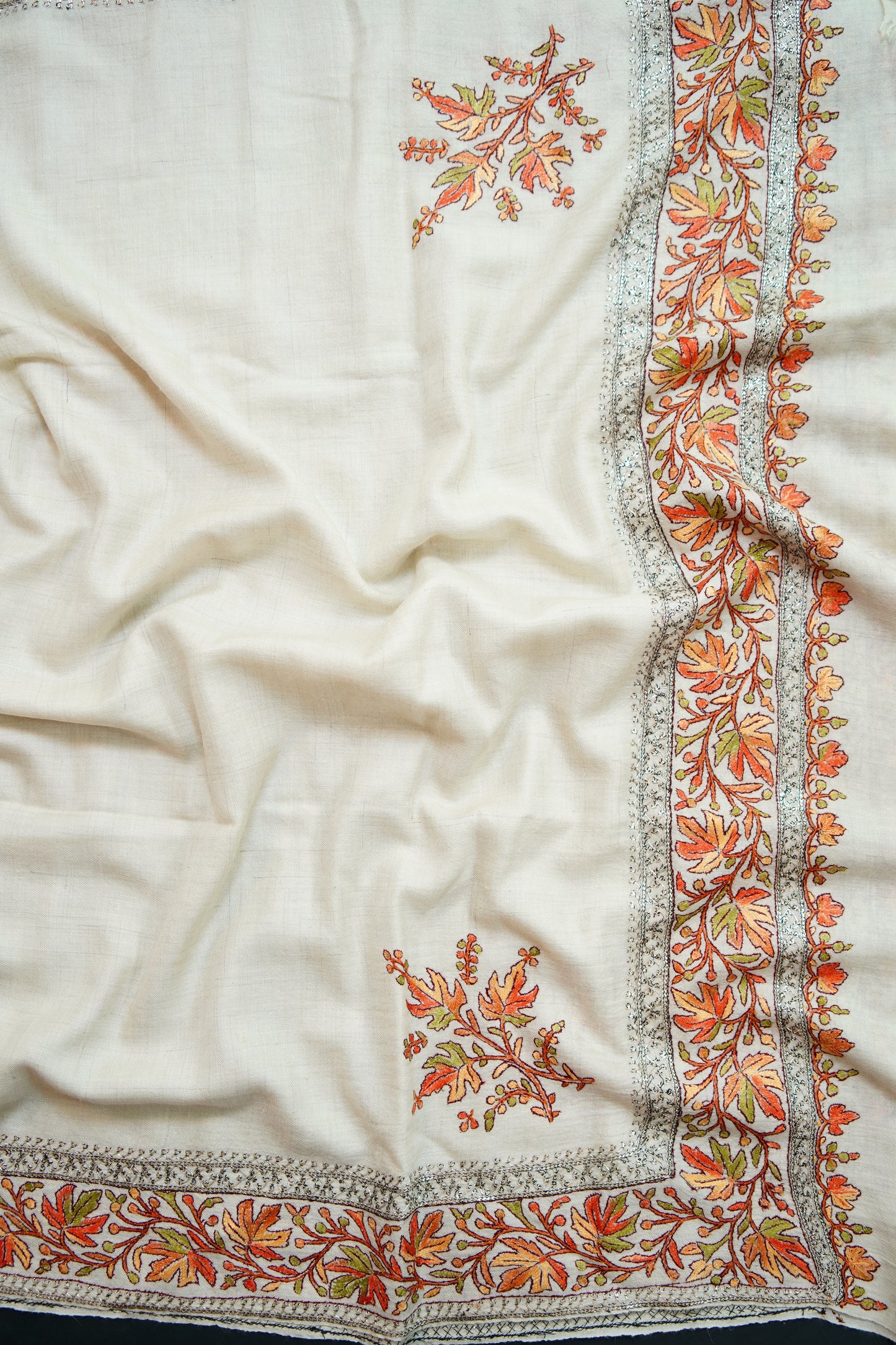 creamy white GI embroidery pashmina shawl 0215