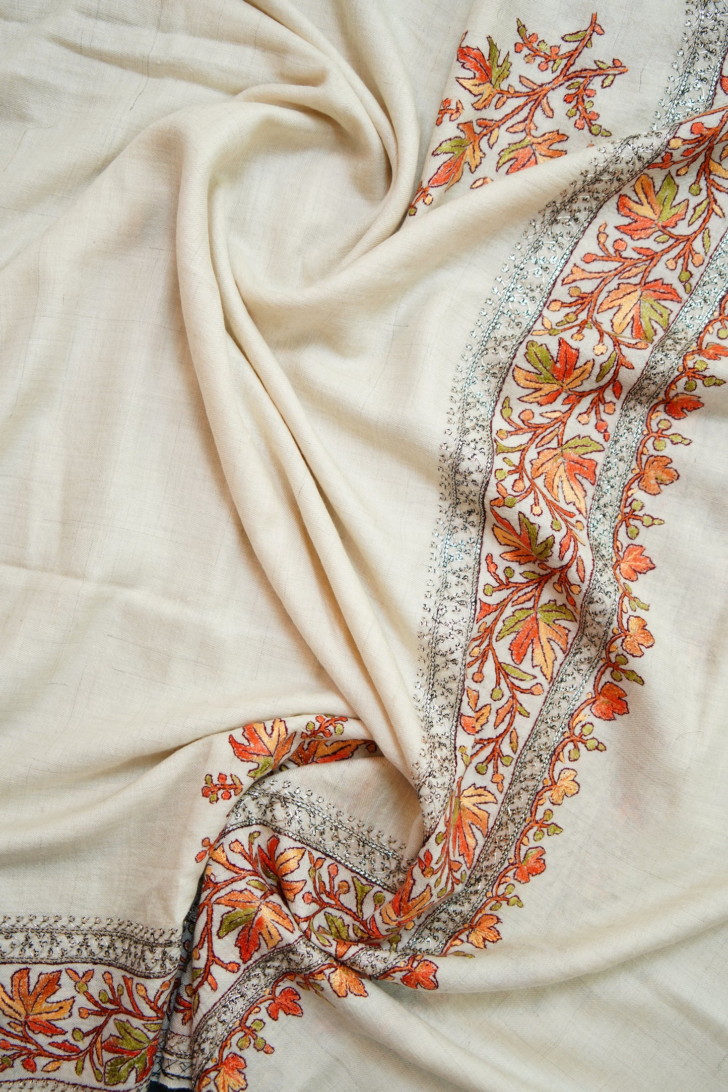 creamy white GI embroidery pashmina shawl 0215