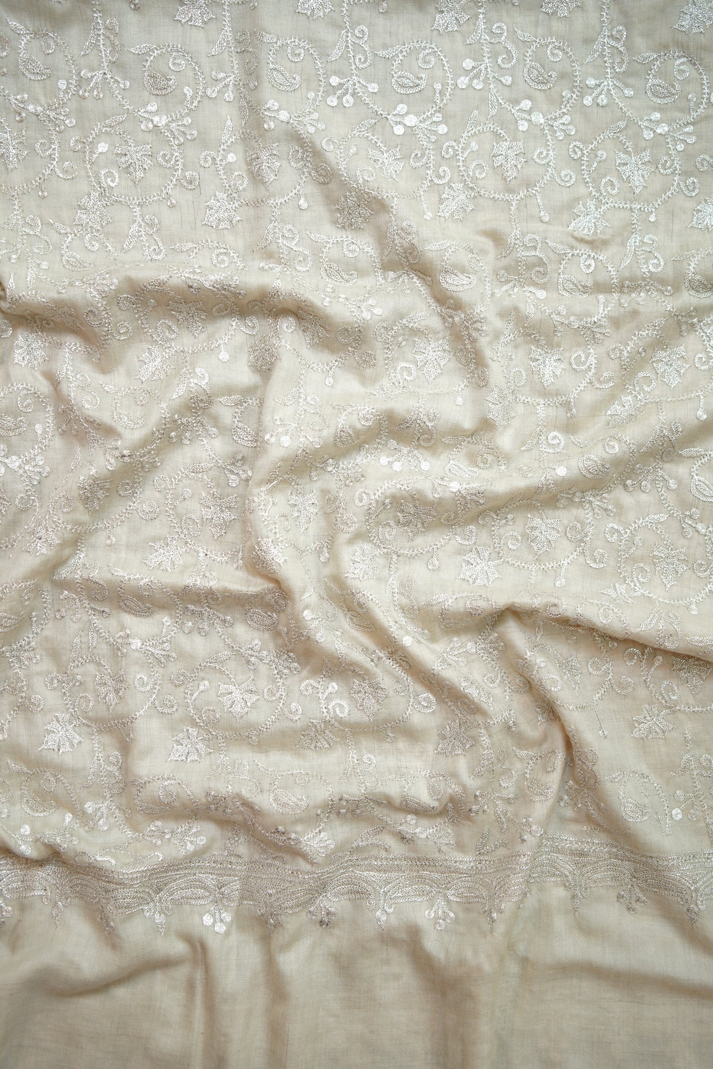 creamy white GI tilla jaali embroidery pashmina shawl 0216