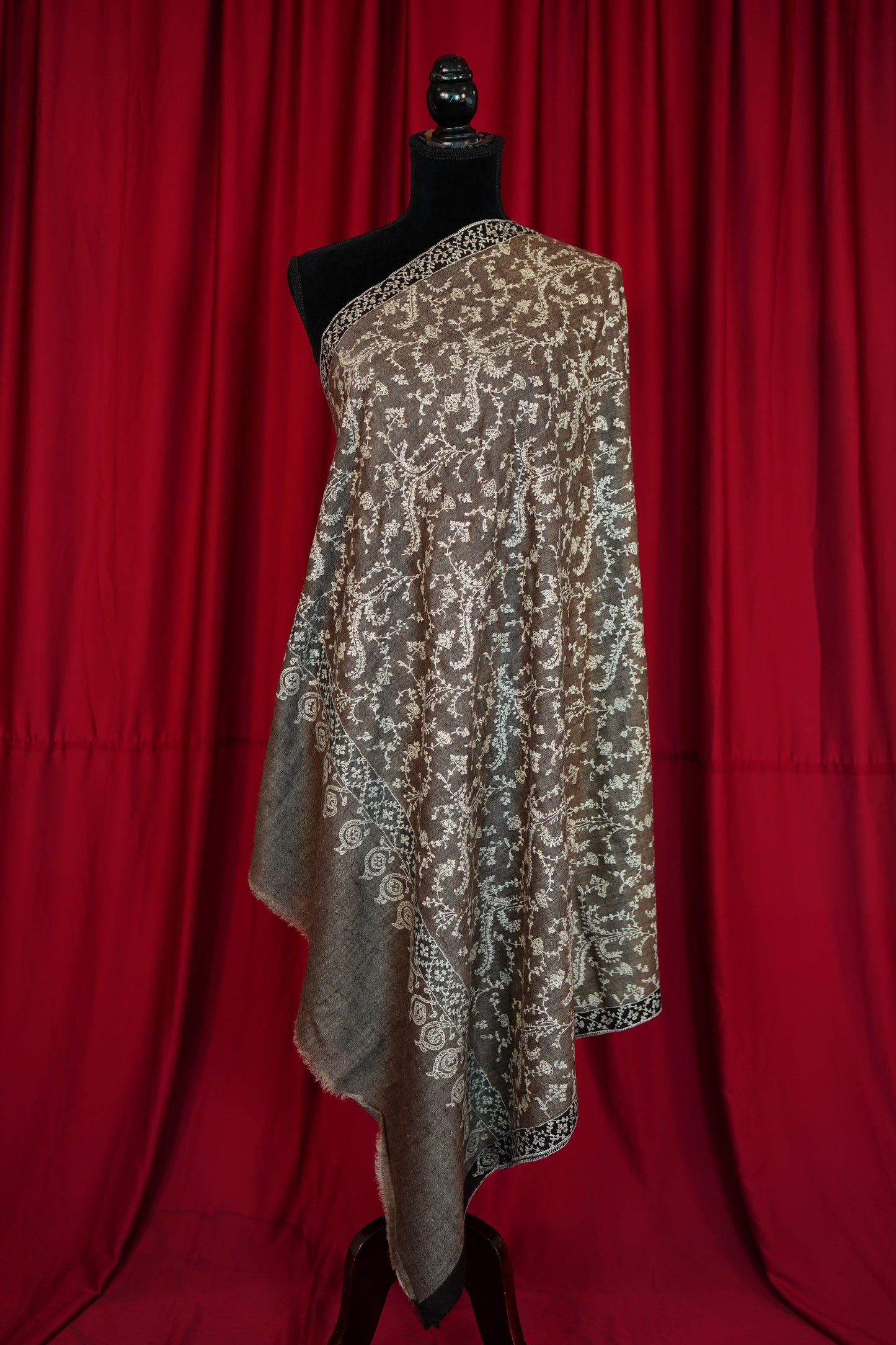 light brown GI jaali embroidery pashmina shawl 0217
