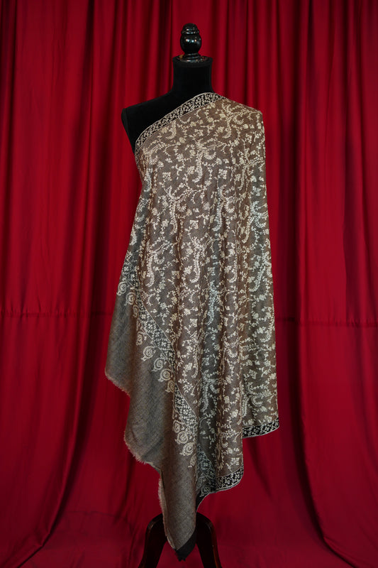 light brown GI jaali embroidery pashmina shawl 0217