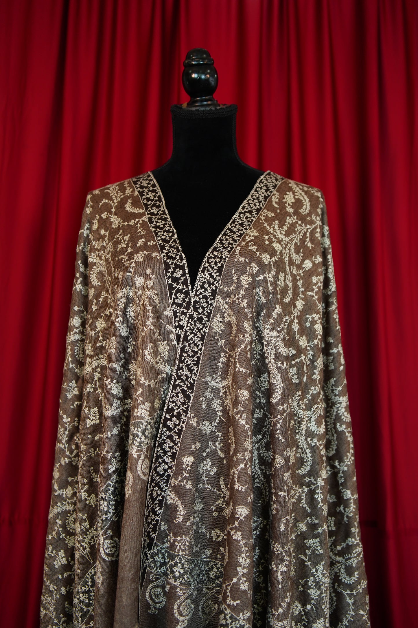 light brown GI jaali embroidery pashmina shawl 0217