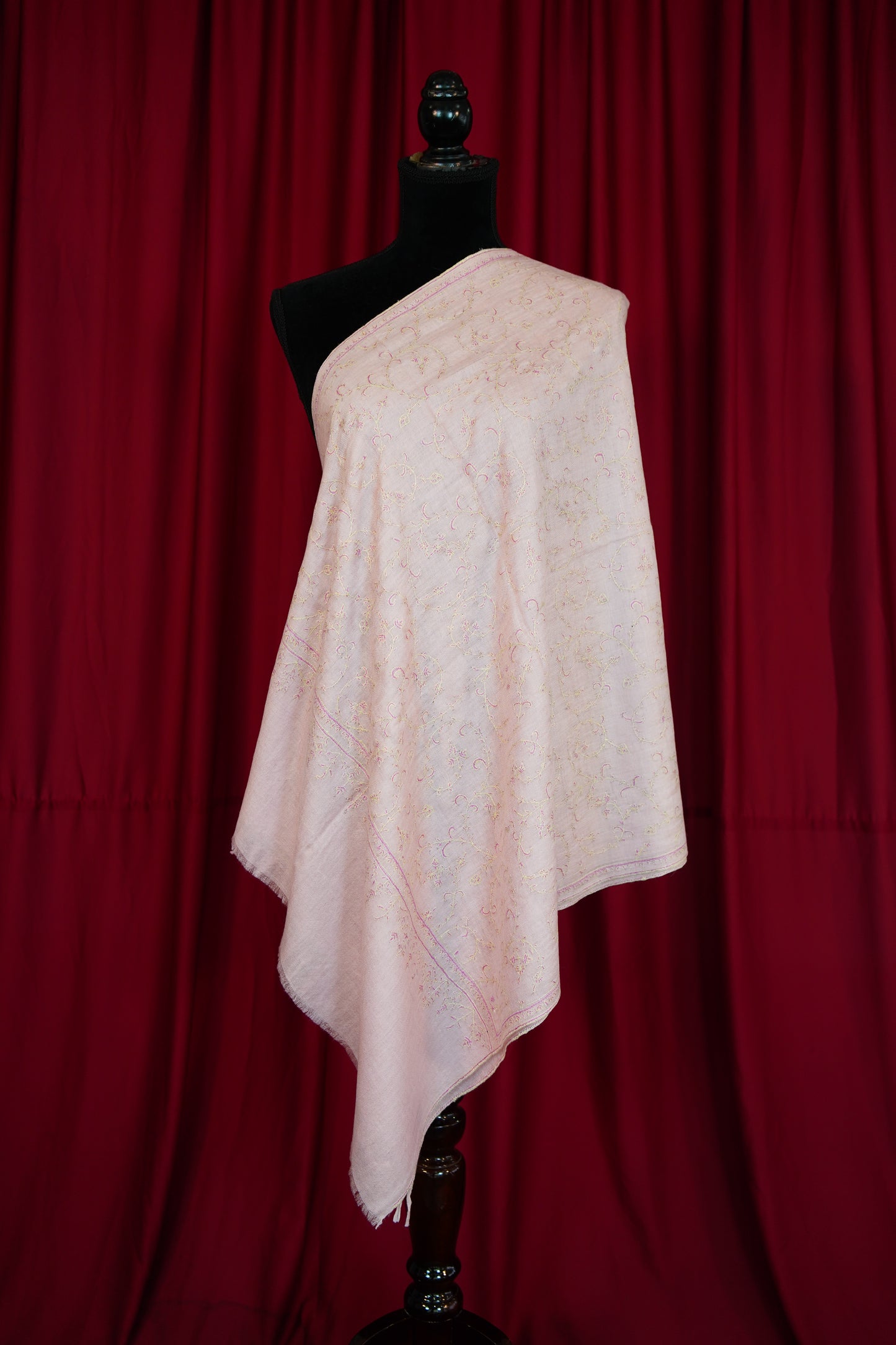 baby pink GI jaali embroidery pashmina stole 0221