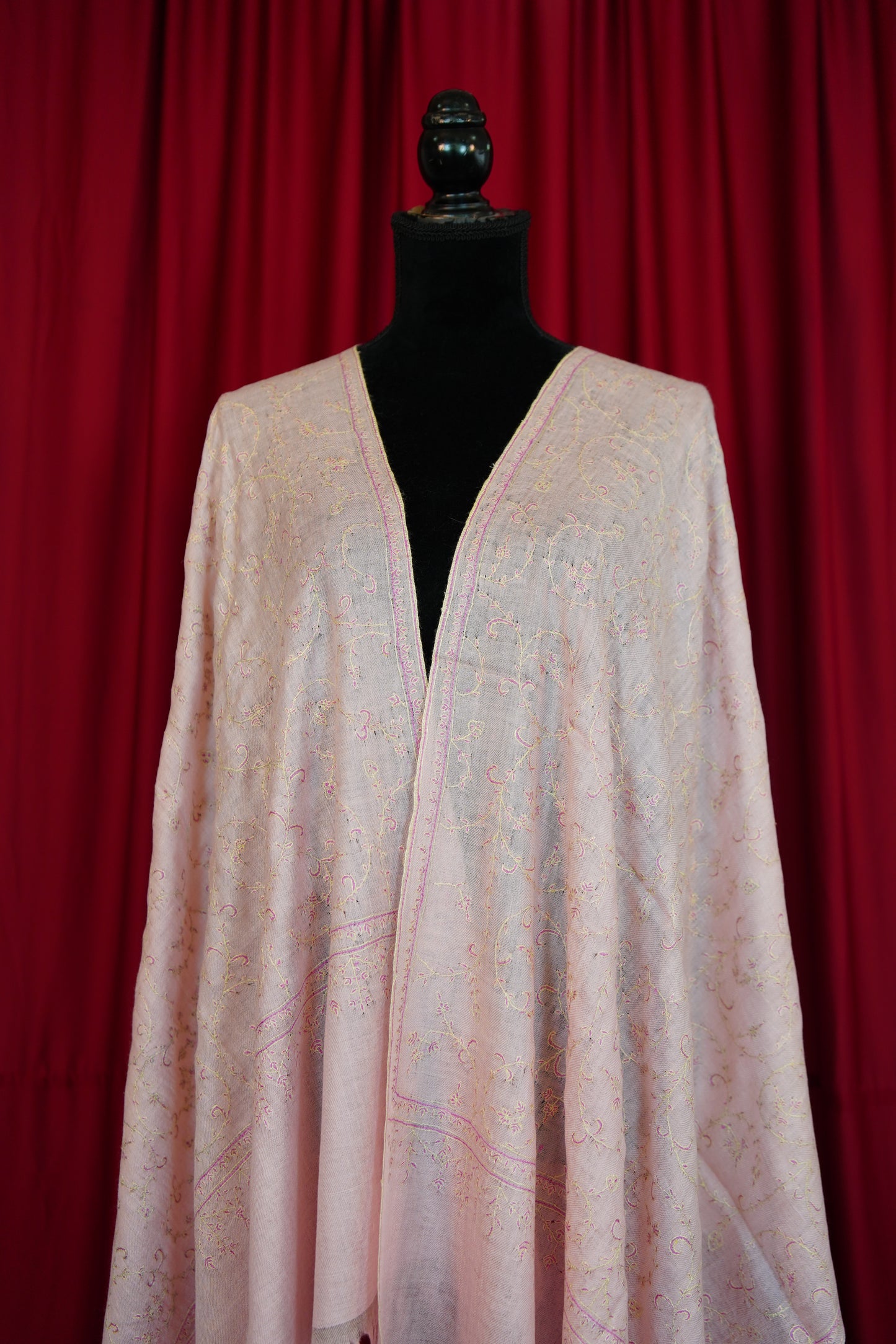 baby pink GI jaali embroidery pashmina stole 0221