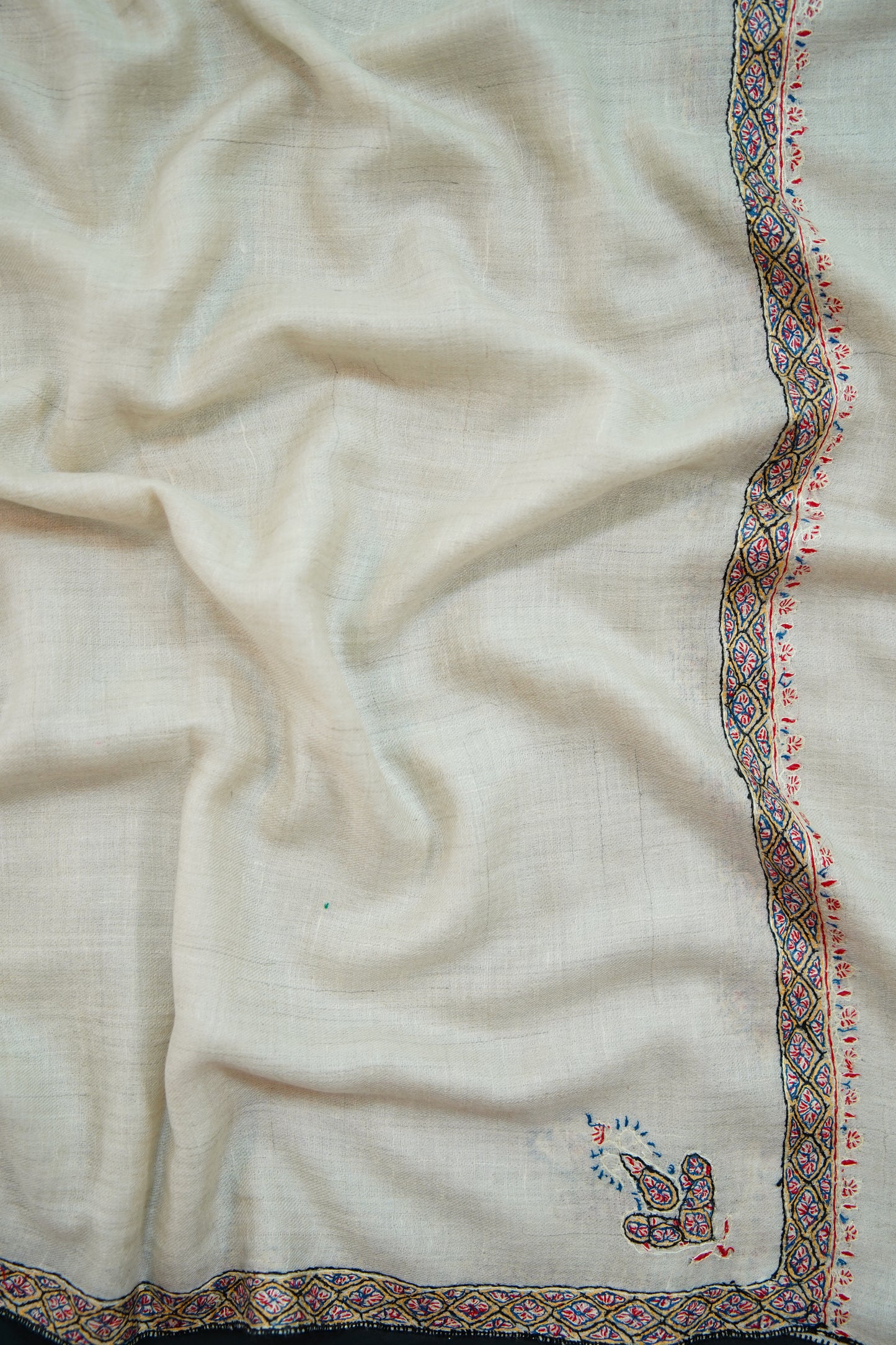 creamy white GI embroidery pashmina stole 0222