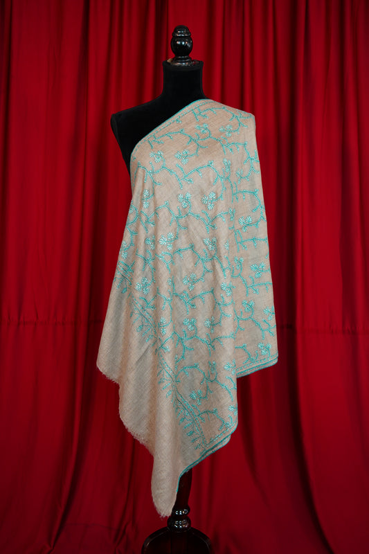 natural GI jaali embroidery pashmina stole 0223