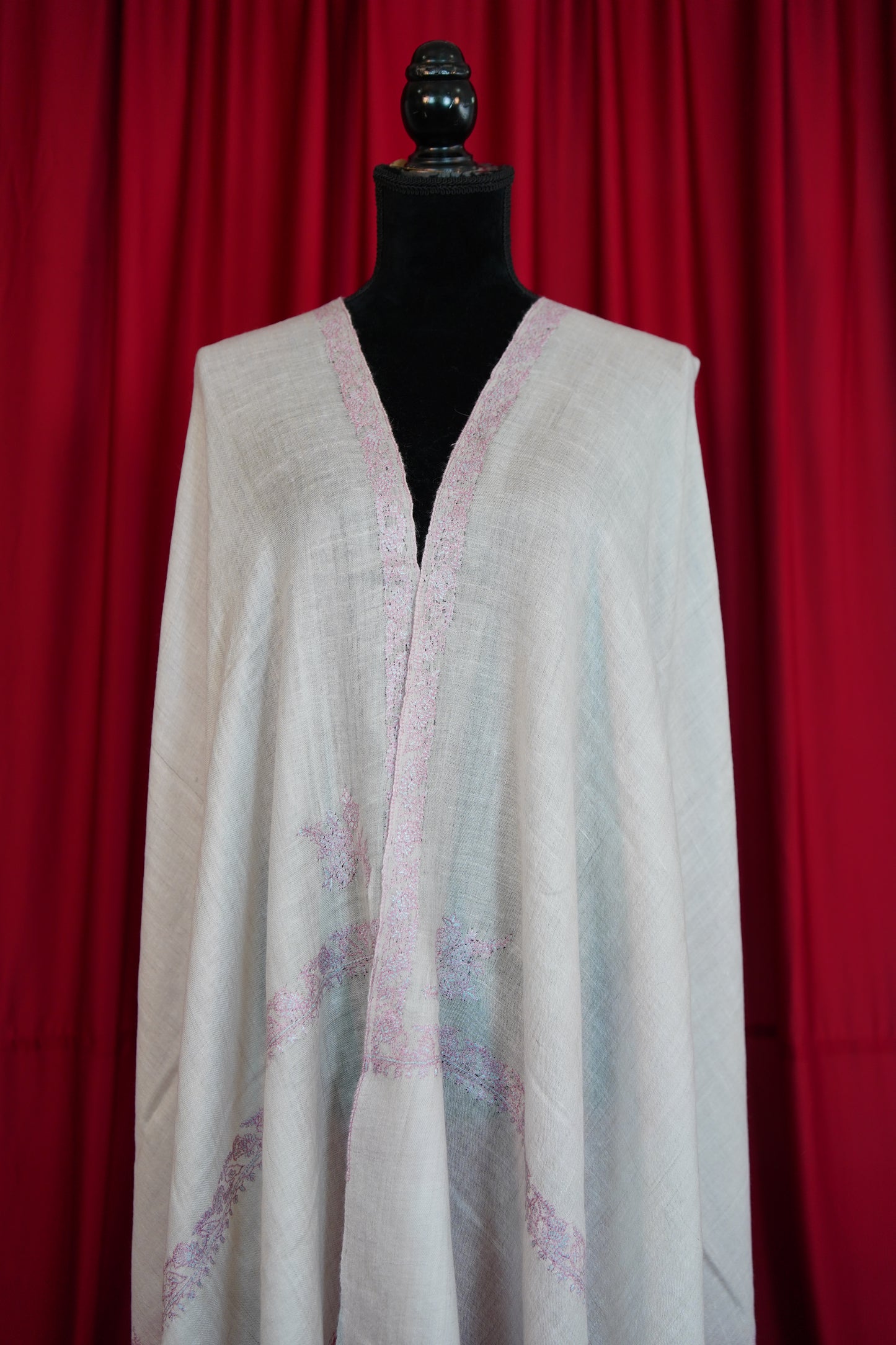 smoke grey GI embroidery pashmina stole 0224