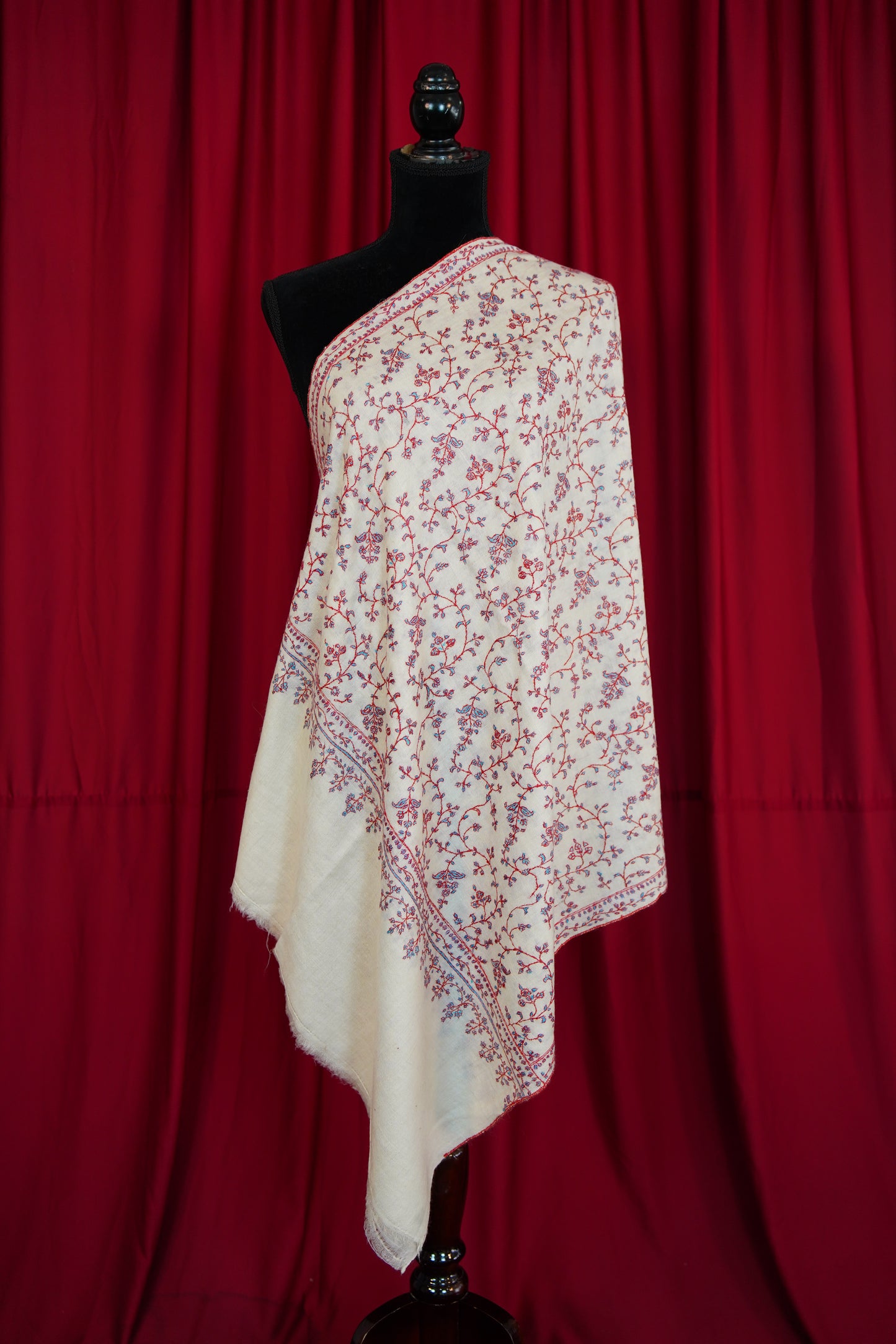 pure white GI jaali embroidery pashmina stole 0230