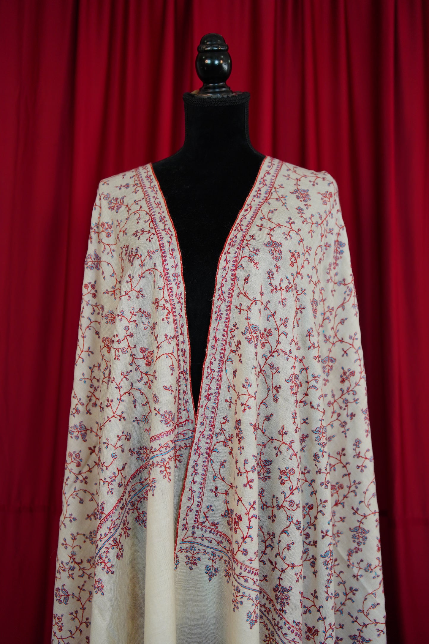 pure white GI jaali embroidery pashmina stole 0230