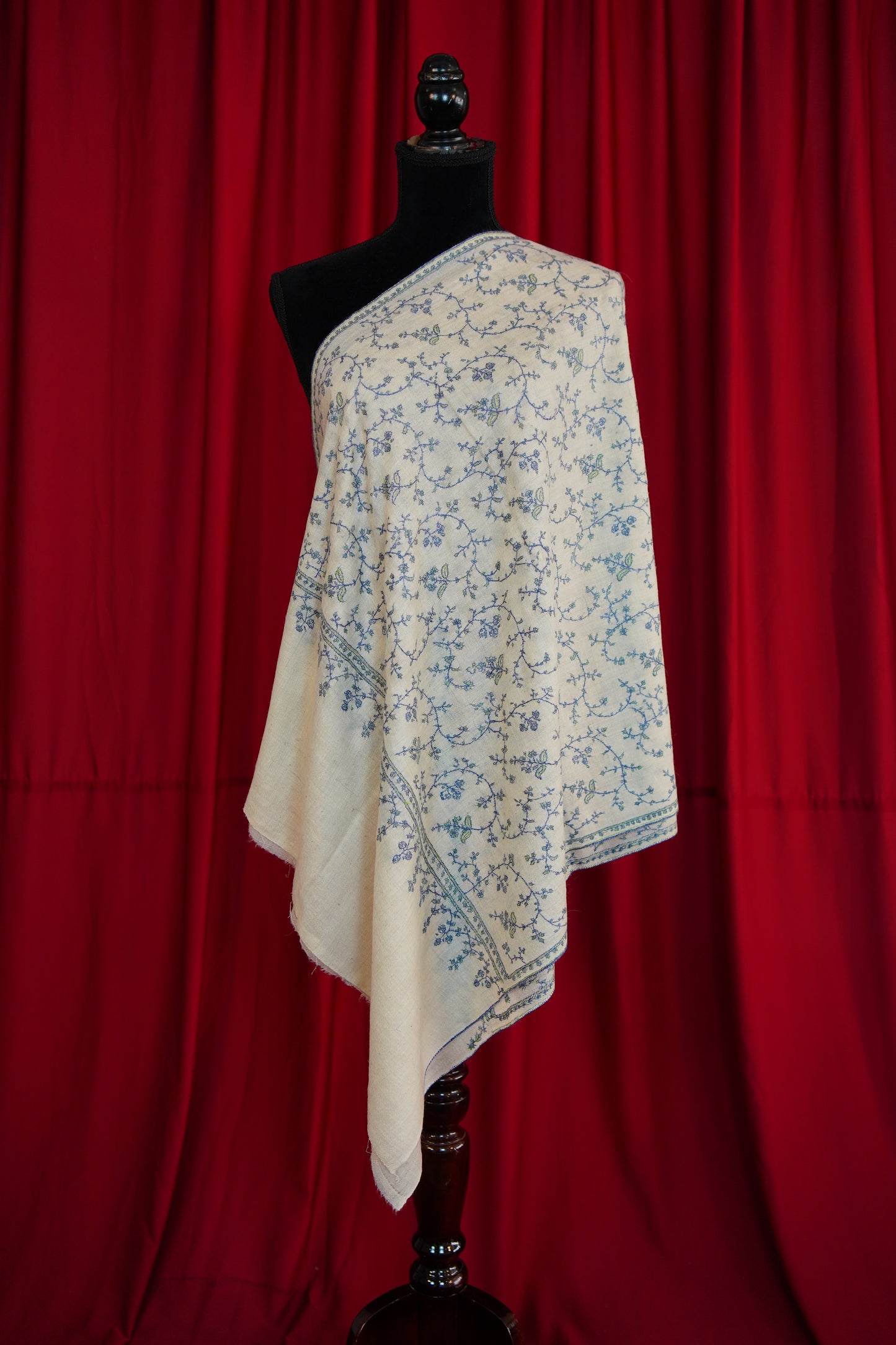white GI jaali embroidery pashmina stole 0235