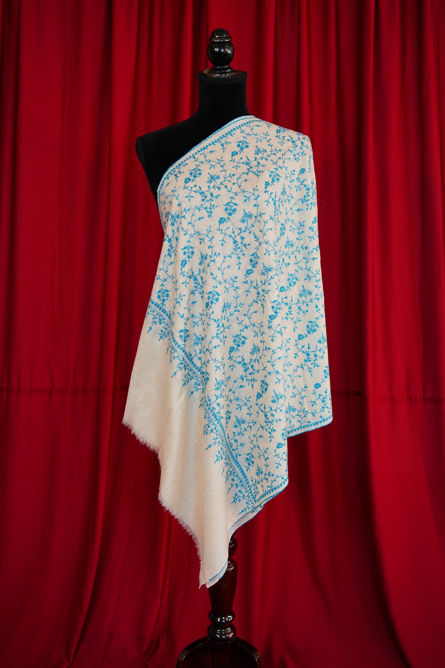pure white GI jaali embroidery pashmina stole 0238